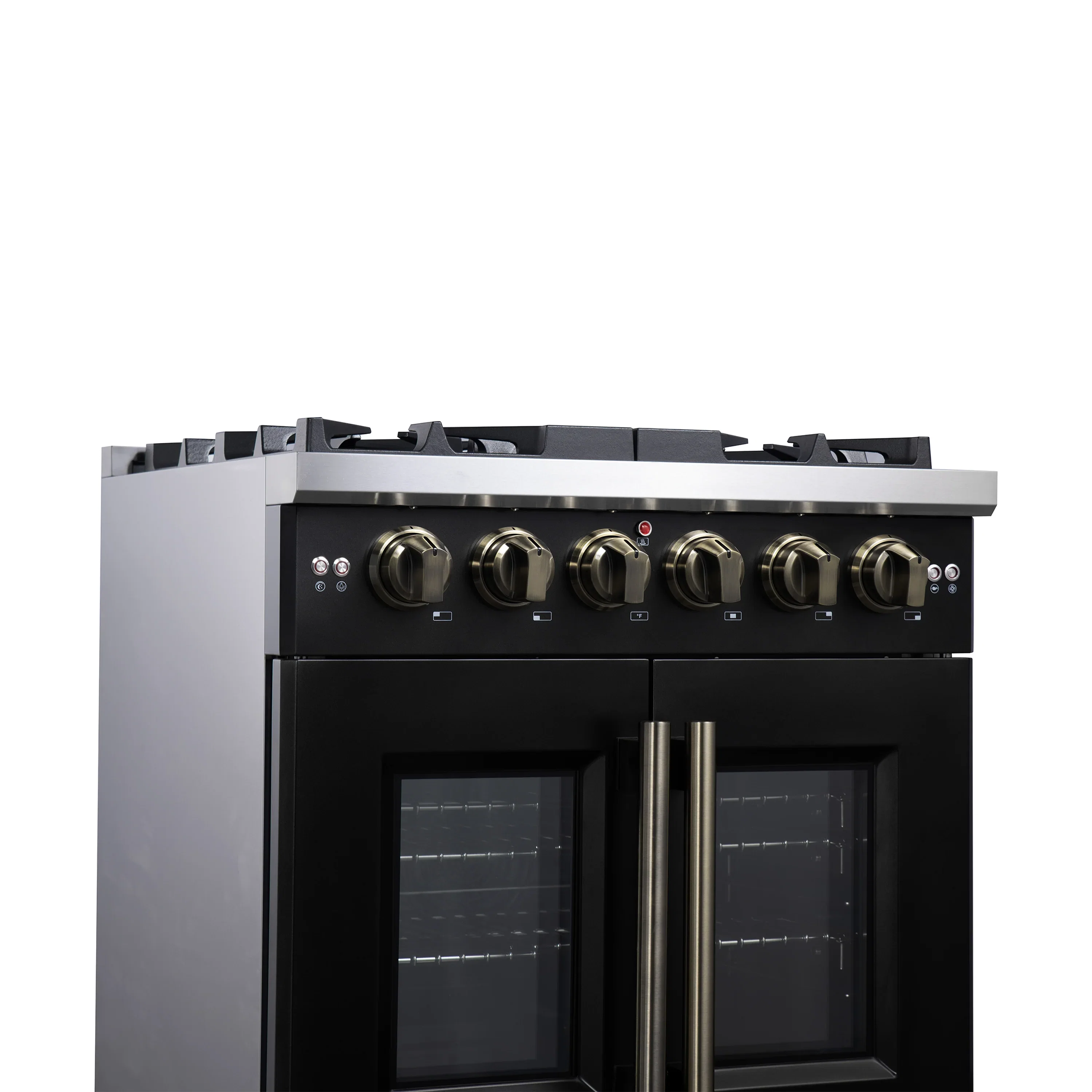 Forno Capriasca 30-Inch Freestanding French Door Gas Range with 4 Burners and 4.32 Cu.Ft. Convection Oven in Black with Antique Brass Handle (FFSGS6460-30BLK) - Image 6