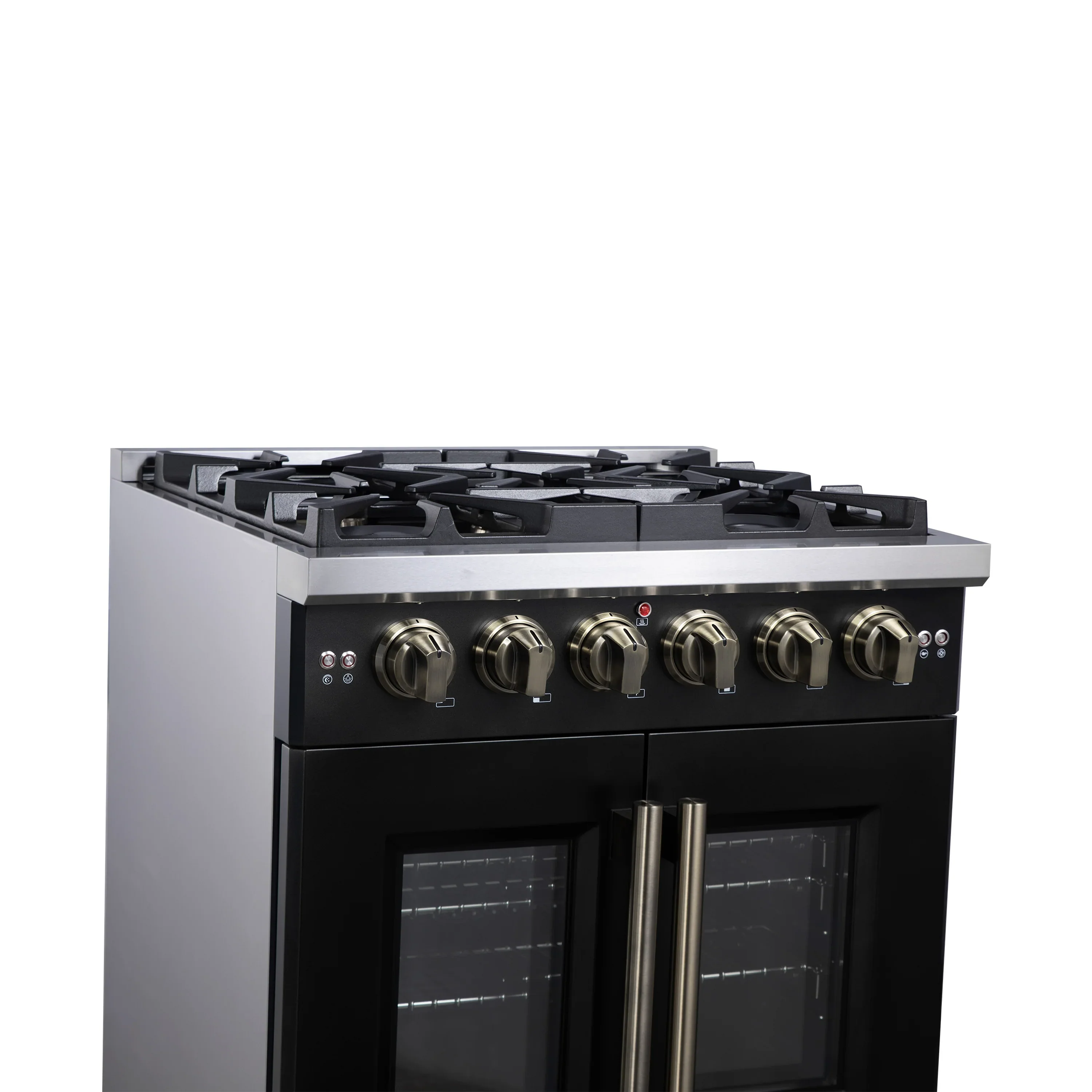 Forno Capriasca 30-Inch Freestanding French Door Gas Range with 4 Burners and 4.32 Cu.Ft. Convection Oven in Black with Antique Brass Handle (FFSGS6460-30BLK) - Image 7