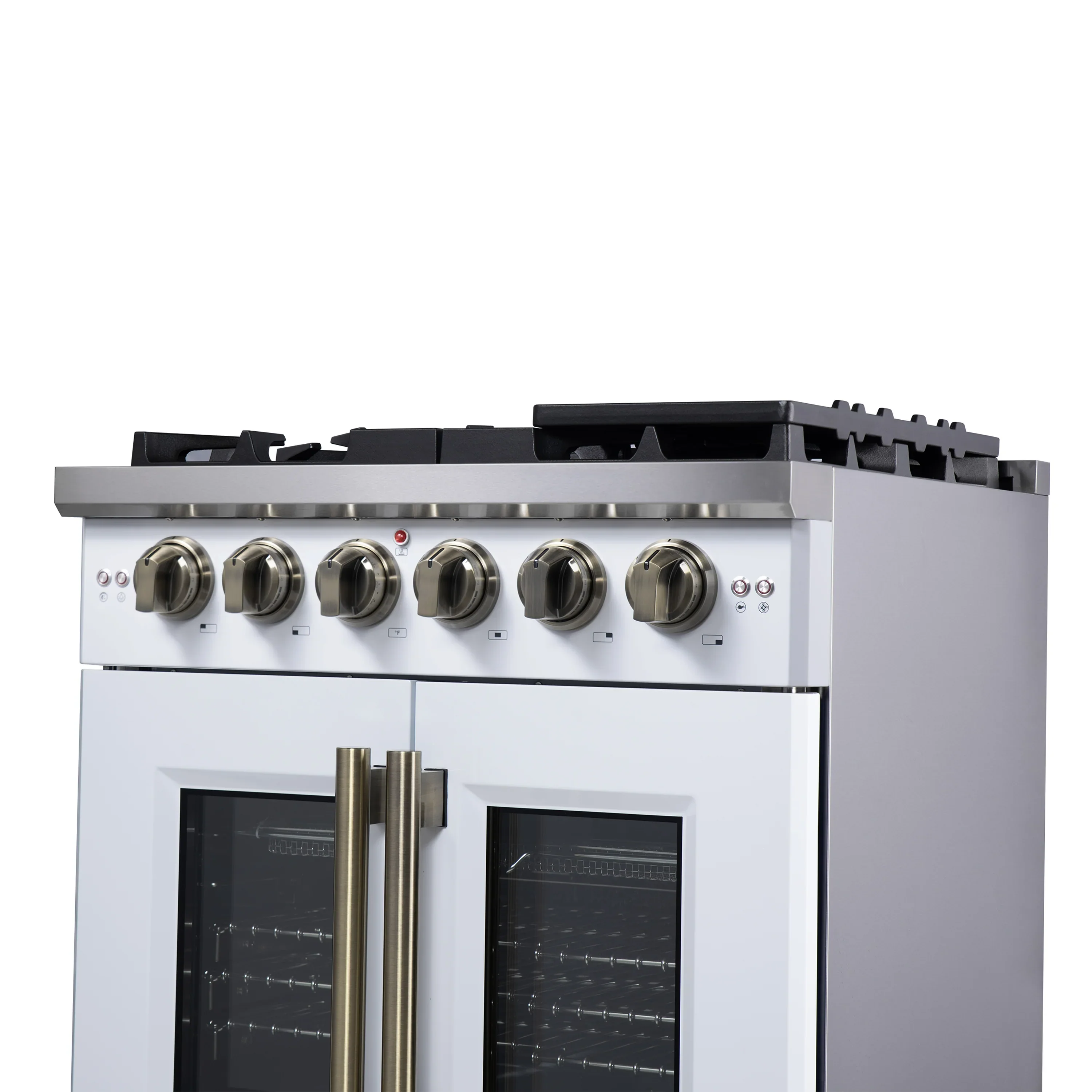 Forno Capriasca 30-Inch Freestanding French Door Gas Range with 4 Burners and 4.32 Cu.Ft. Convection Oven in White with Antique Brass Handle (FFSGS6460-30WHT) - Image 11