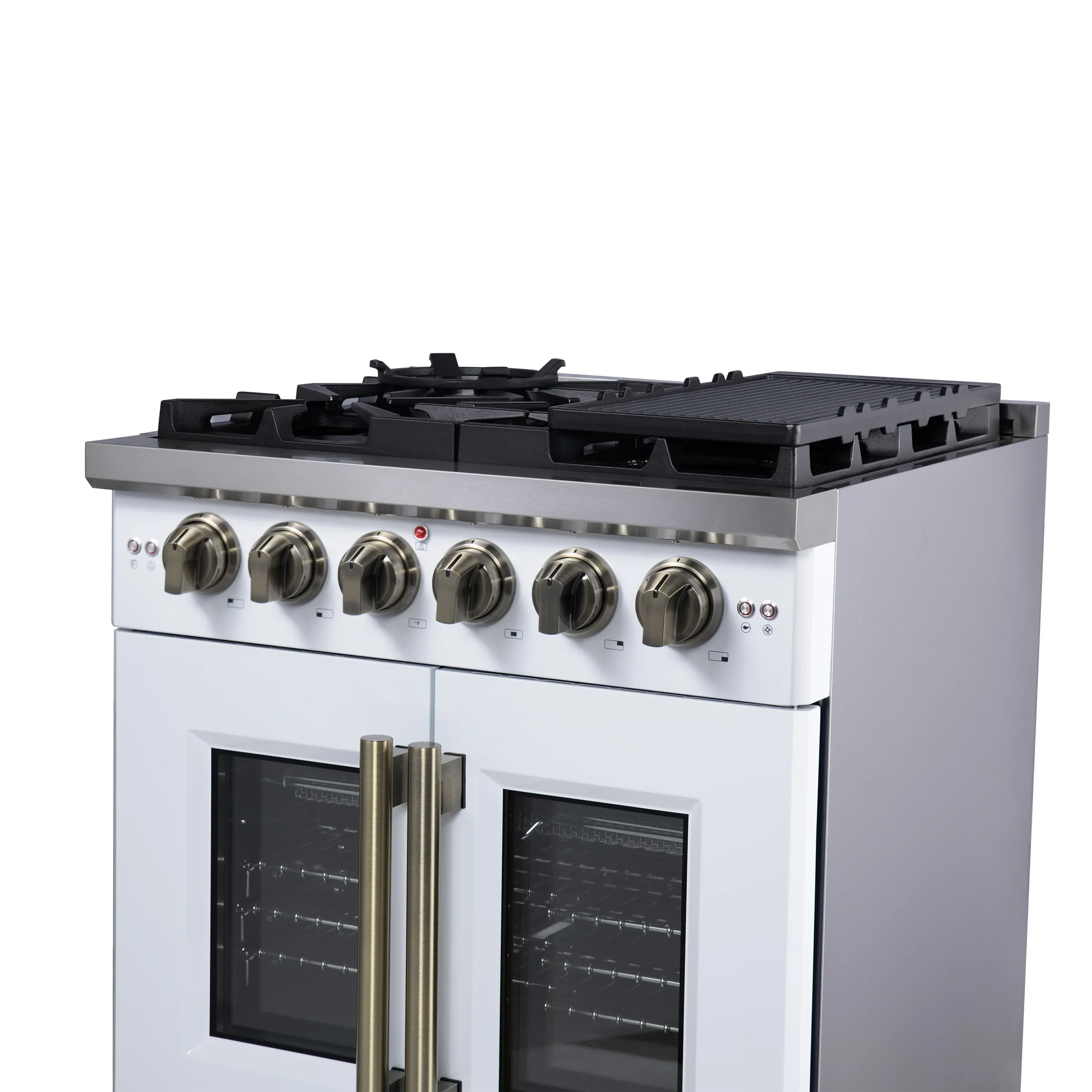 Forno Capriasca 30-Inch Freestanding French Door Gas Range with 4 Burners and 4.32 Cu.Ft. Convection Oven in White with Antique Brass Handle (FFSGS6460-30WHT) - Image 12