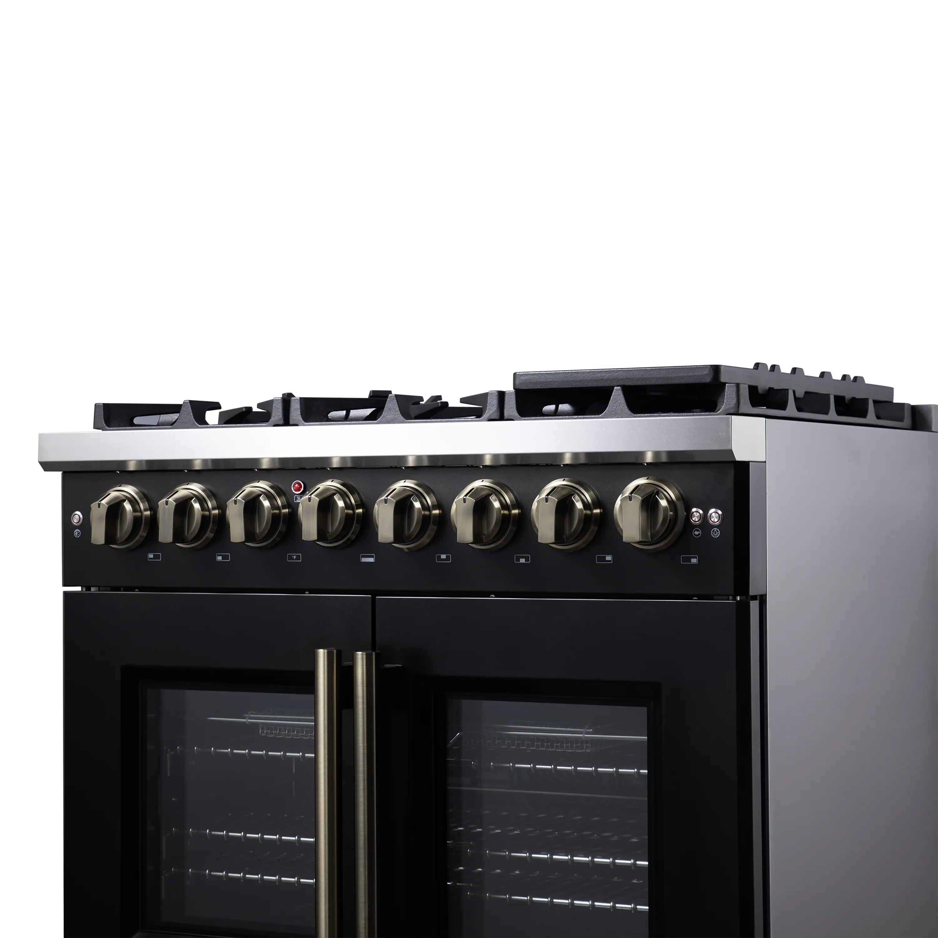 Forno Capriasca 36-Inch Freestanding French Door Dual Fuel Range in Black with Antique Brass Handle (FFSGS6387-36BLK) - Image 11
