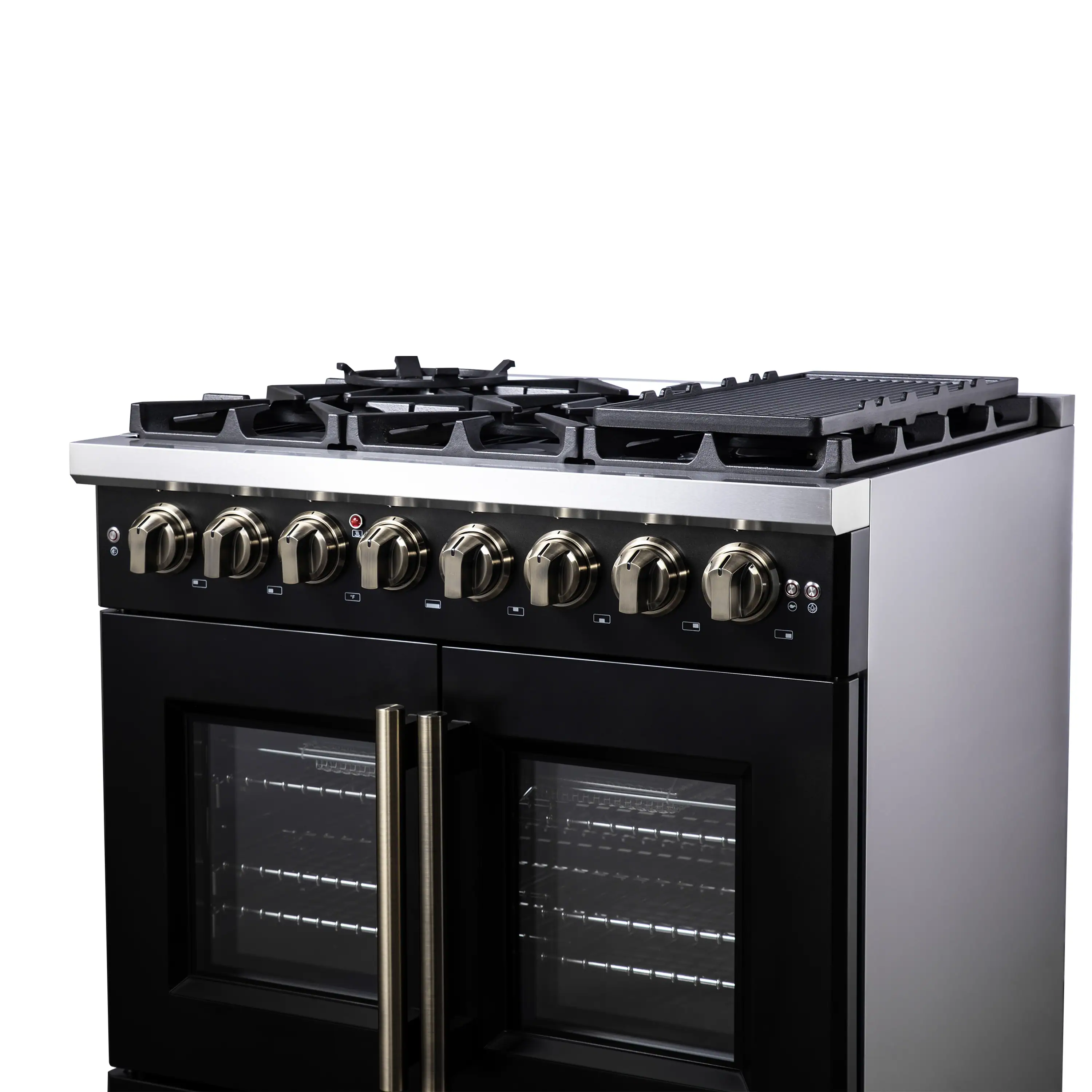 Forno Capriasca 36-Inch Freestanding French Door Dual Fuel Range in Black with Antique Brass Handle (FFSGS6387-36BLK) - Image 12