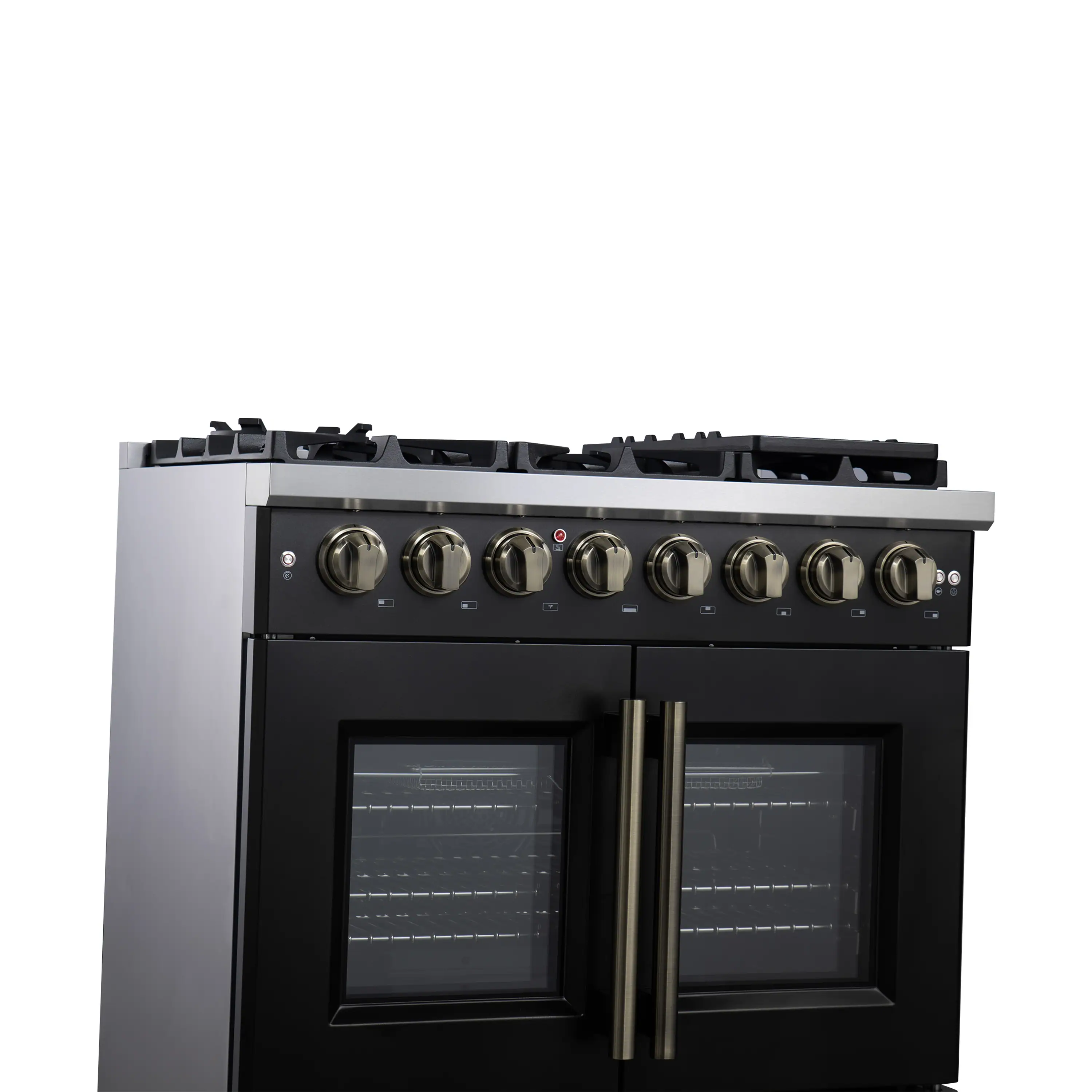 Forno Capriasca 36-Inch Freestanding French Door Dual Fuel Range in Black with Antique Brass Handle (FFSGS6387-36BLK) - Image 5