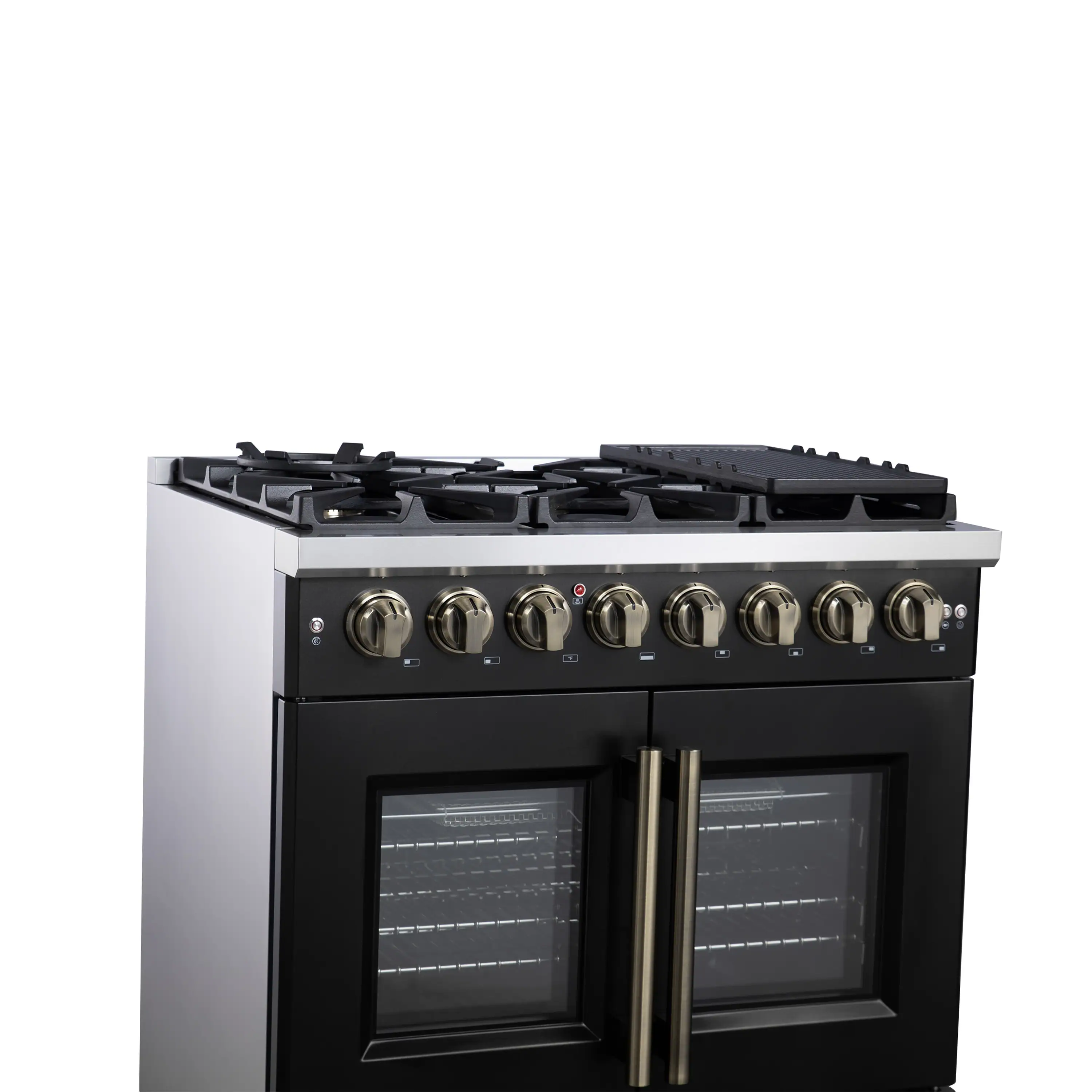 Forno Capriasca 36-Inch Freestanding French Door Dual Fuel Range in Black with Antique Brass Handle (FFSGS6387-36BLK) - Image 6