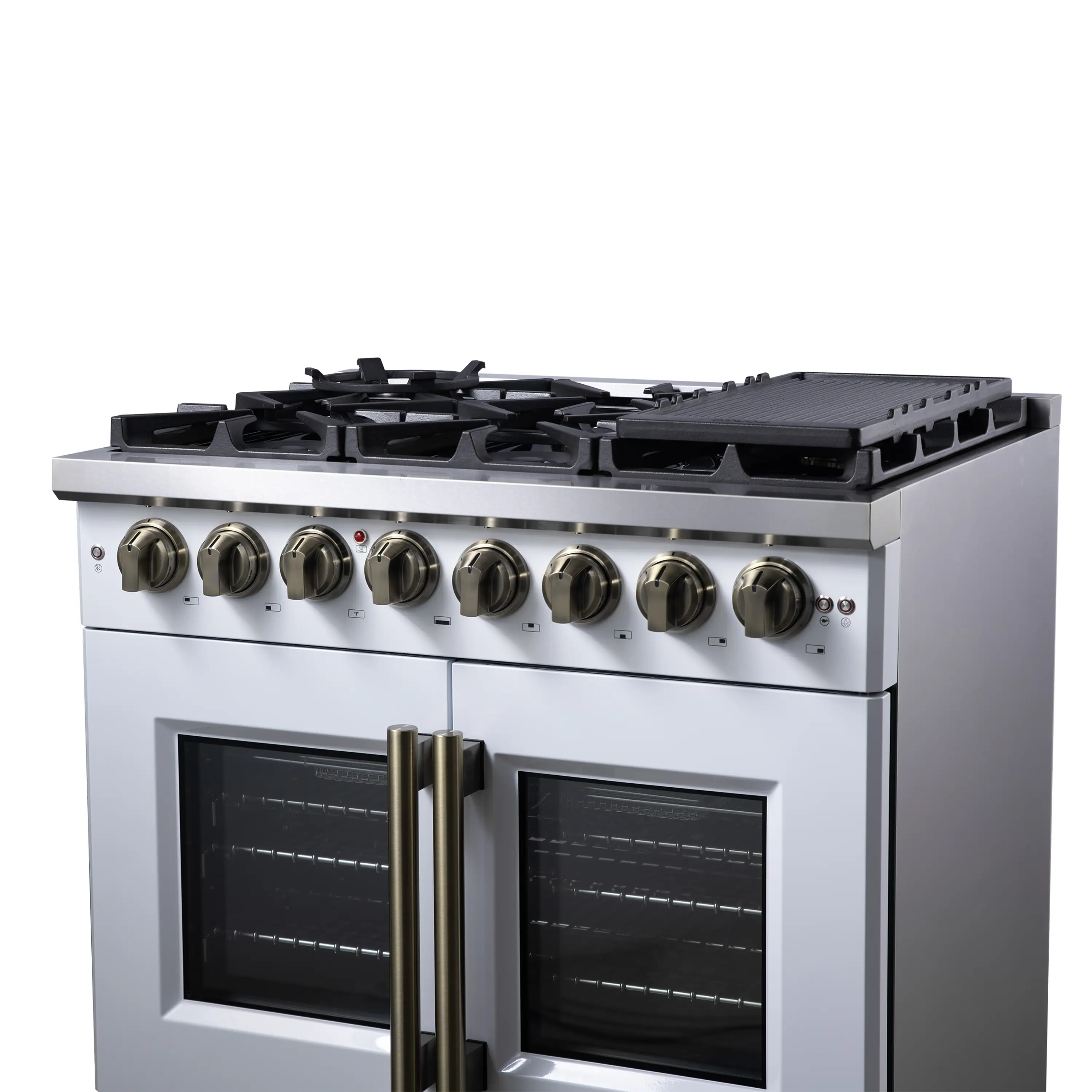 Forno Capriasca 36-Inch Freestanding French Door Dual Fuel Range in White with Antique Brass Handle (FFSGS6387-36WHT) - Image 11