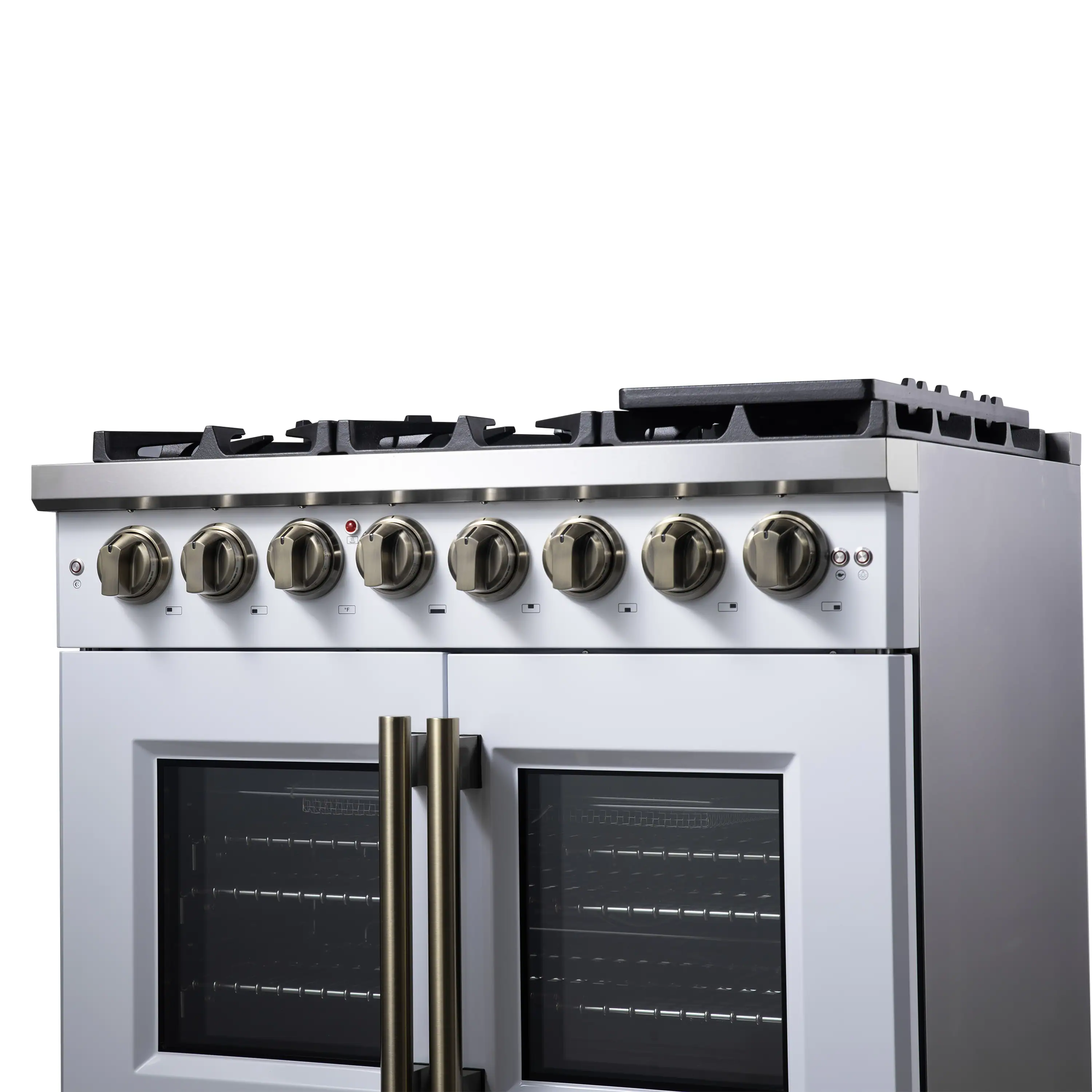 Forno Capriasca 36-Inch Freestanding French Door Dual Fuel Range in White with Antique Brass Handle (FFSGS6387-36WHT) - Image 12