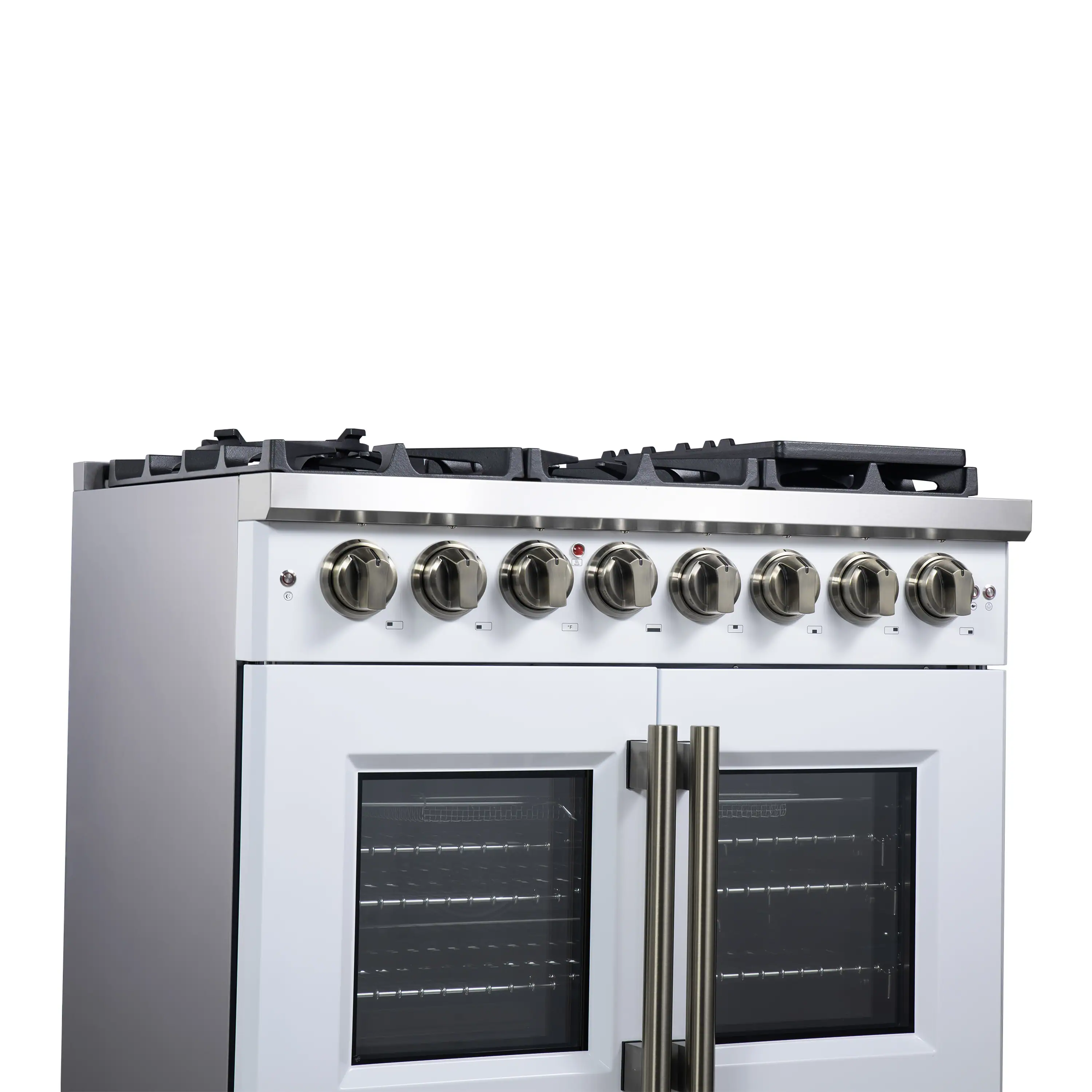 Forno Capriasca 36-Inch Freestanding French Door Dual Fuel Range in White with Antique Brass Handle (FFSGS6387-36WHT) - Image 5