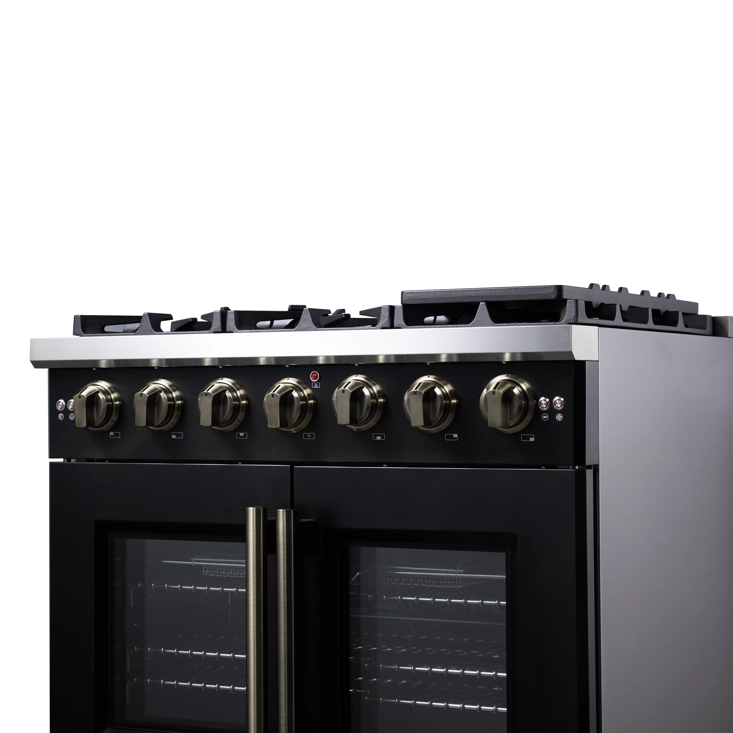 Forno Capriasca 36-Inch Freestanding French Door Gas Range with 6 Burners and 5.36 Cu.Ft. Convection Oven in Black with Antique Brass Handle (FFSGS6460-36BLK) - Image 12