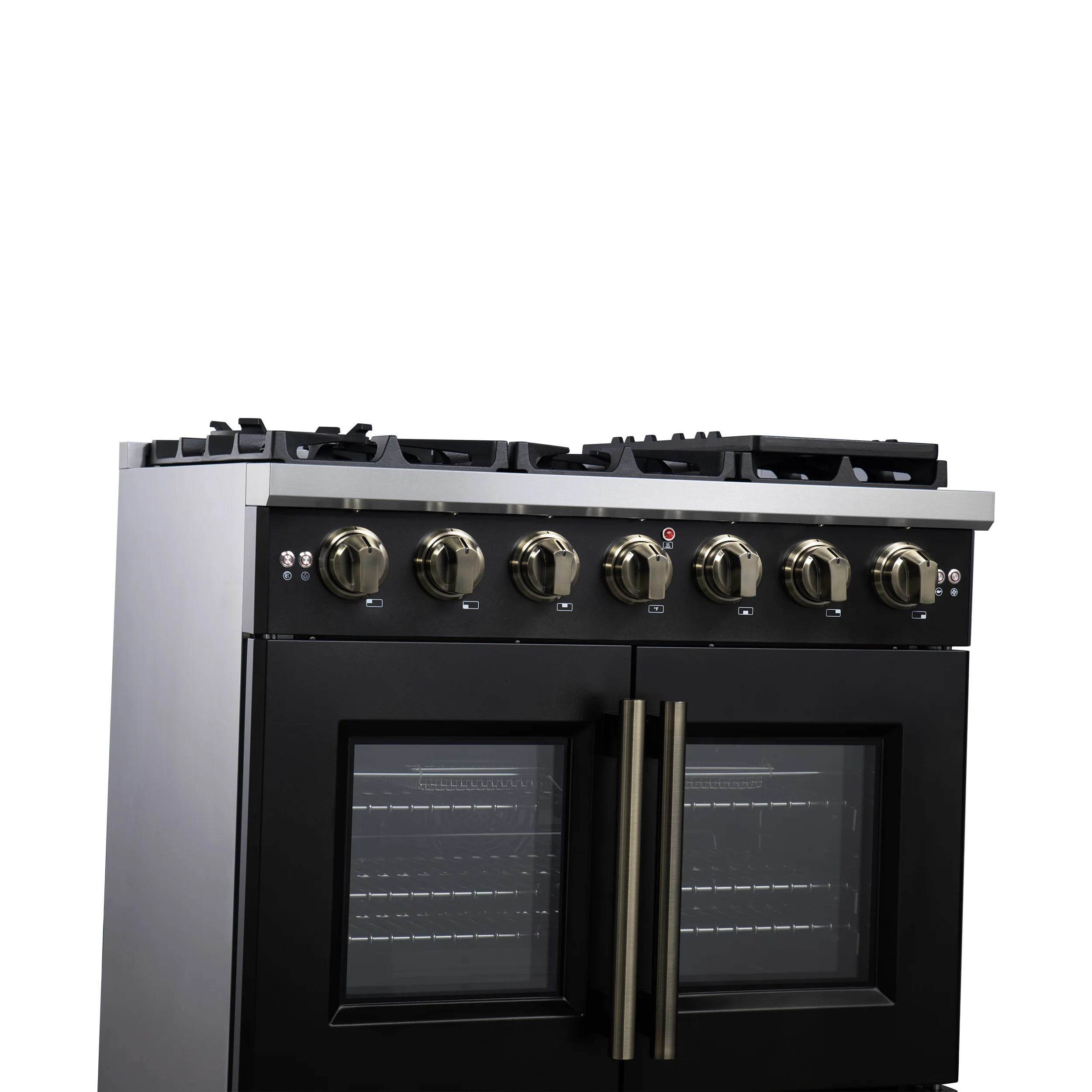 Forno Capriasca 36-Inch Freestanding French Door Gas Range with 6 Burners and 5.36 Cu.Ft. Convection Oven in Black with Antique Brass Handle (FFSGS6460-36BLK) - Image 7