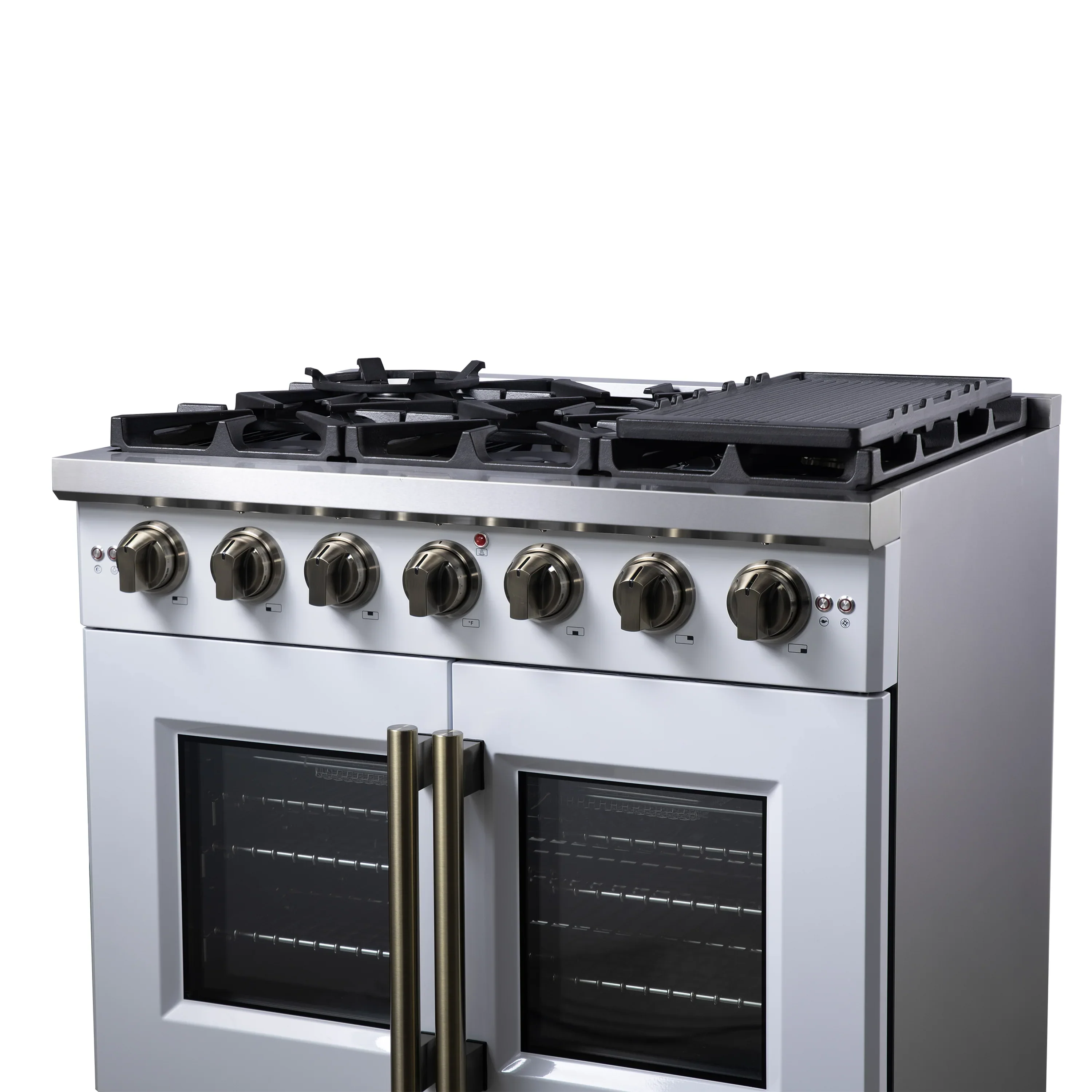 Forno Capriasca 36-Inch Freestanding French Door Gas Range with 6 Burners and 5.36 Cu.Ft. Convection Oven in White with Antique Brass Handle (FFSGS6460-36WHT) - Image 10