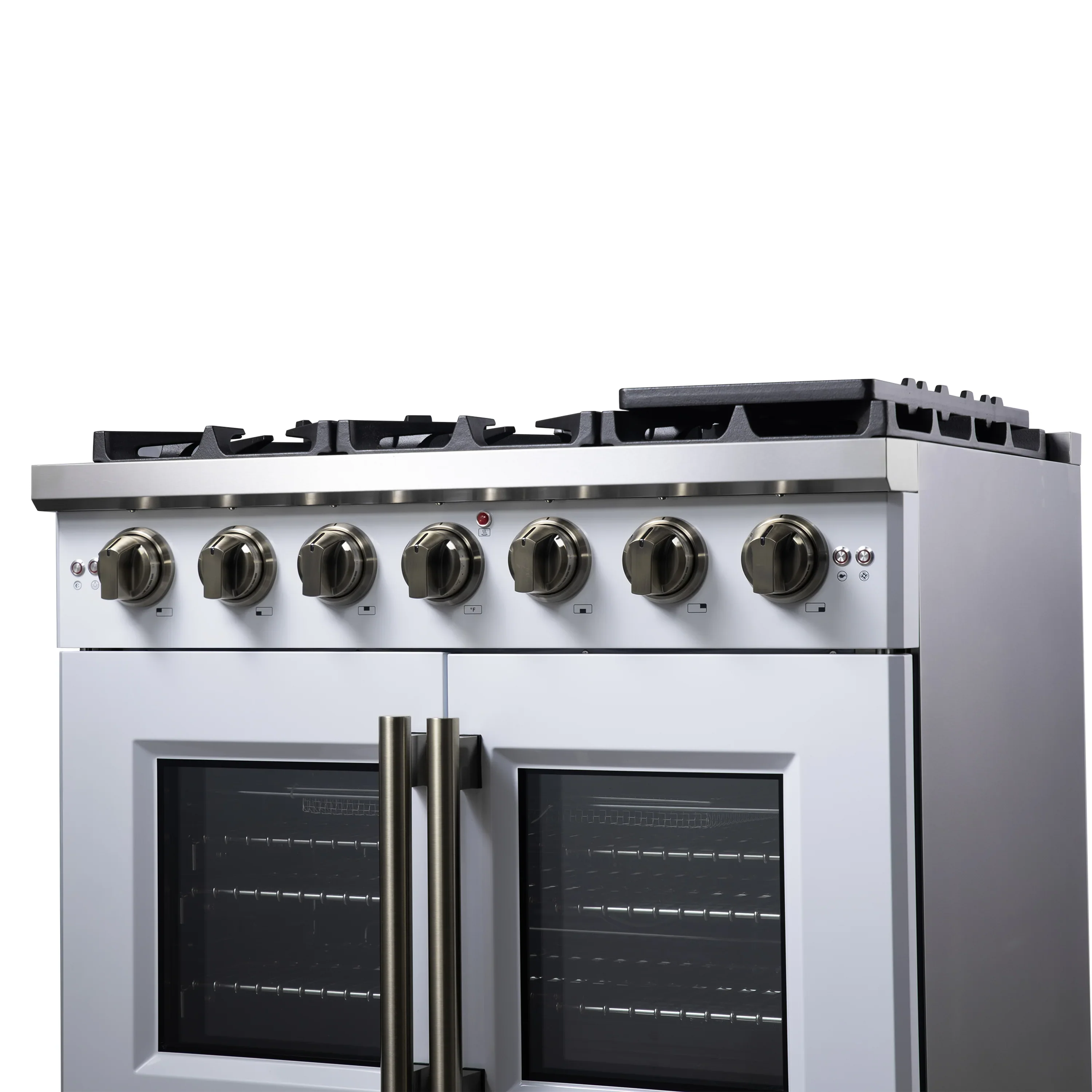 Forno Capriasca 36-Inch Freestanding French Door Gas Range with 6 Burners and 5.36 Cu.Ft. Convection Oven in White with Antique Brass Handle (FFSGS6460-36WHT) - Image 11