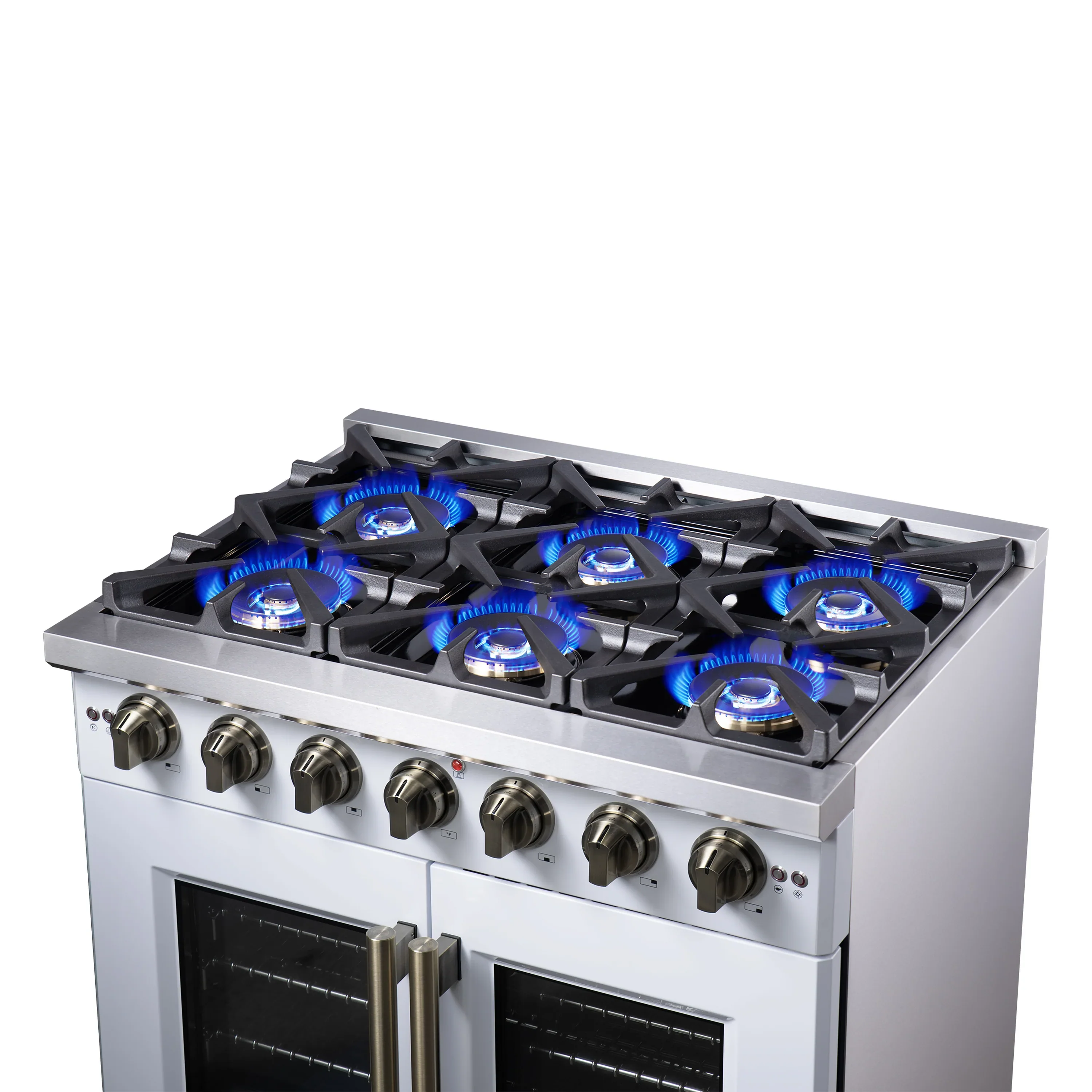 Forno Capriasca 36-Inch Freestanding French Door Gas Range with 6 Burners and 5.36 Cu.Ft. Convection Oven in White with Antique Brass Handle (FFSGS6460-36WHT) - Image 12
