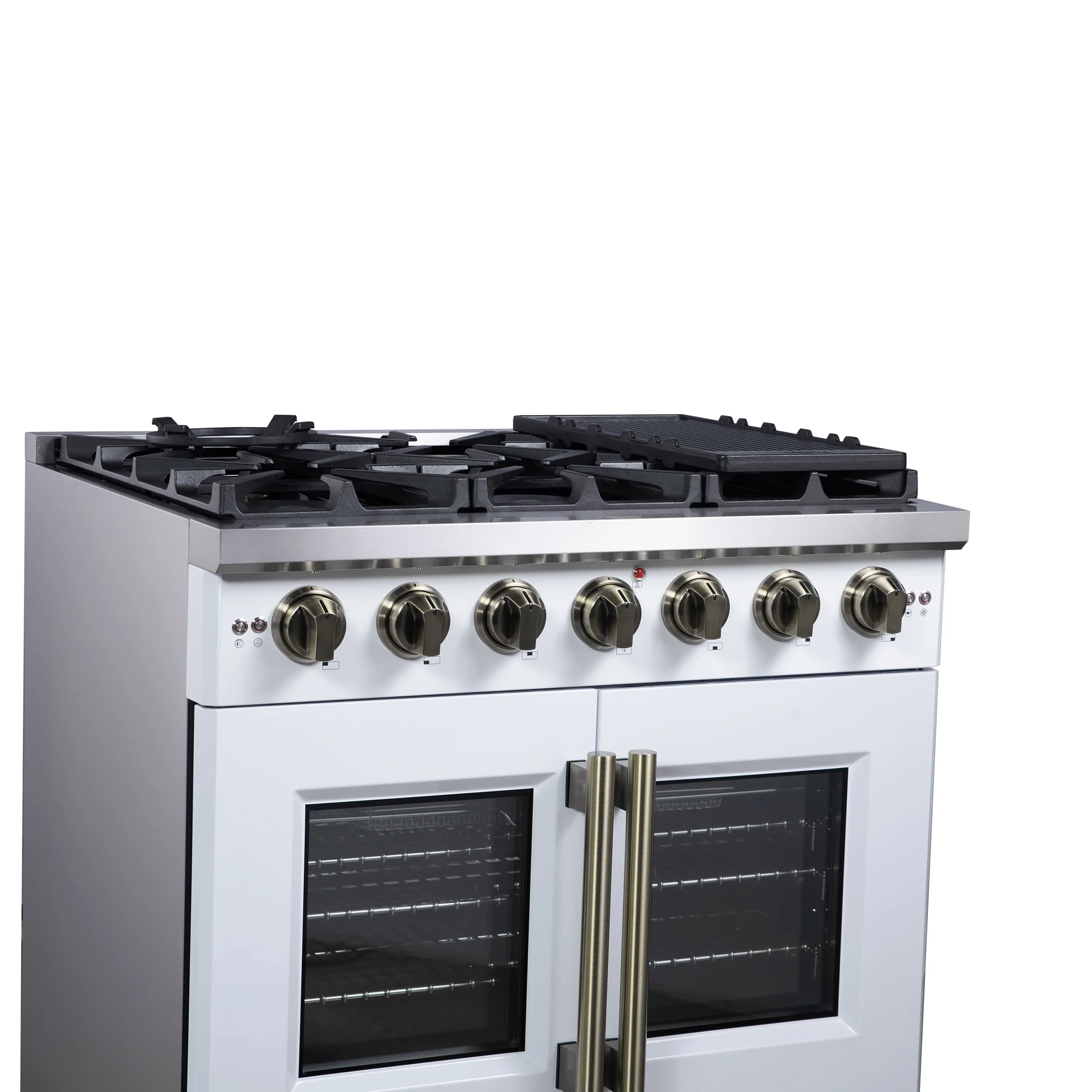 Forno Capriasca 36-Inch Freestanding French Door Gas Range with 6 Burners and 5.36 Cu.Ft. Convection Oven in White with Antique Brass Handle (FFSGS6460-36WHT) - Image 5