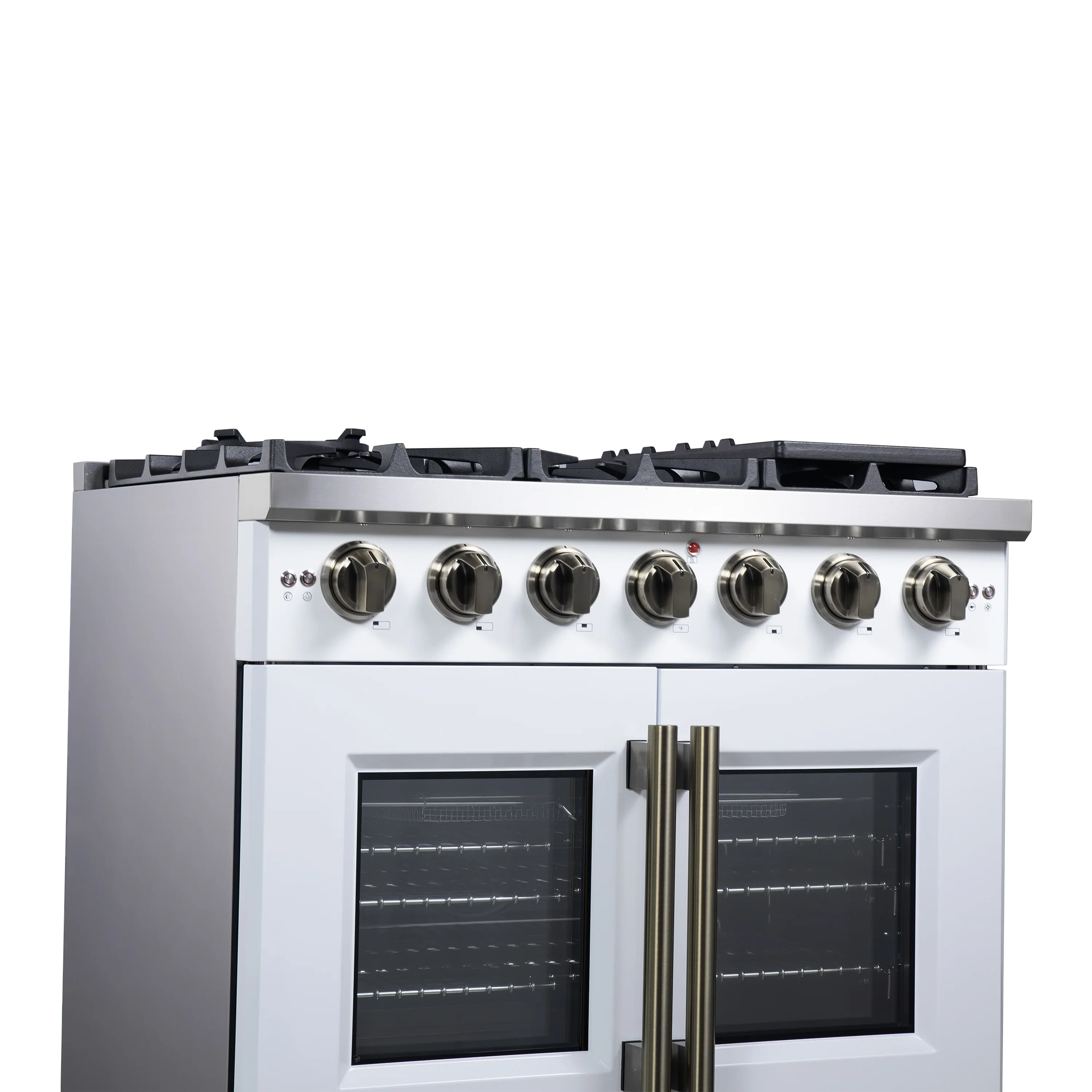 Forno Capriasca 36-Inch Freestanding French Door Gas Range with 6 Burners and 5.36 Cu.Ft. Convection Oven in White with Antique Brass Handle (FFSGS6460-36WHT) - Image 6