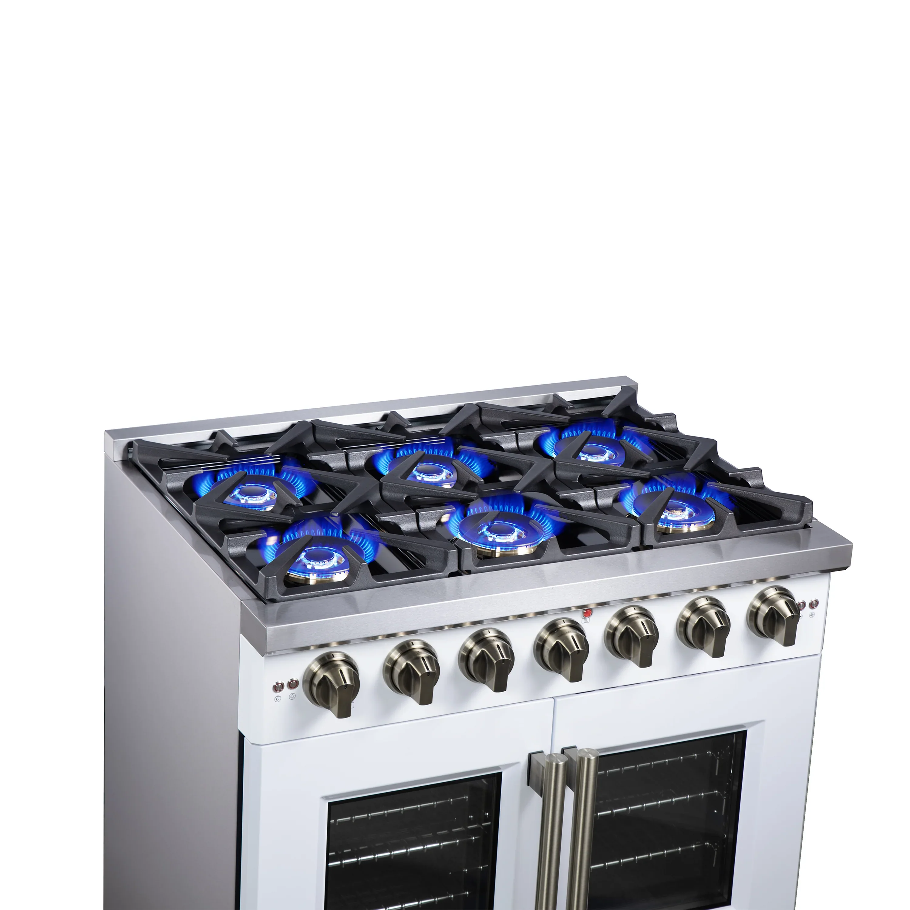 Forno Capriasca 36-Inch Freestanding French Door Gas Range with 6 Burners and 5.36 Cu.Ft. Convection Oven in White with Antique Brass Handle (FFSGS6460-36WHT) - Image 7