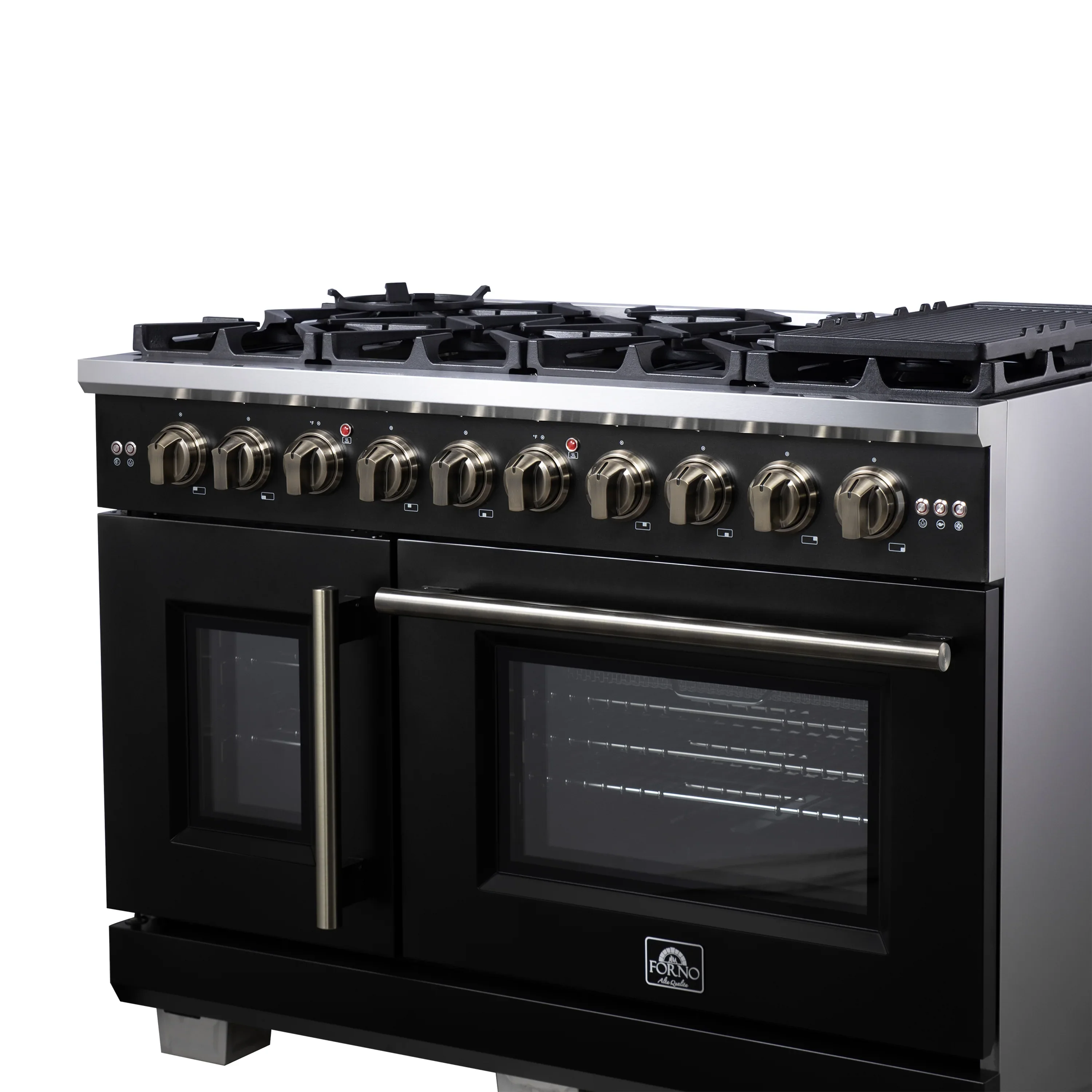 Forno Capriasca 48-Inch Freestanding French Door Gas Range with 8 Burners and 6.58 Cu.Ft. Convection Oven in Black with Antique Brass Handle (FFSGS6460-48BLK) - Image 10