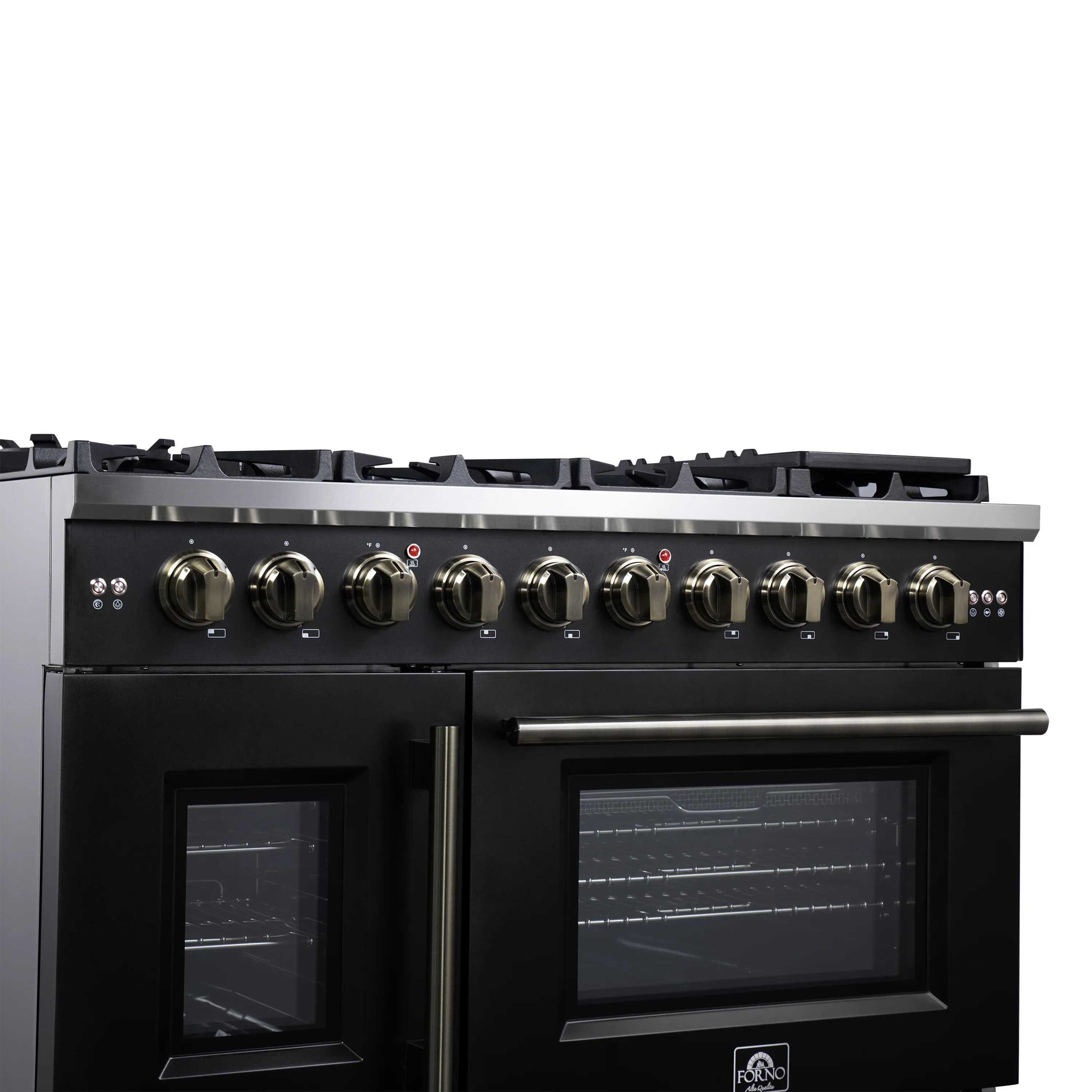 Forno Capriasca 48-Inch Freestanding French Door Gas Range with 8 Burners and 6.58 Cu.Ft. Convection Oven in Black with Antique Brass Handle (FFSGS6460-48BLK) - Image 6