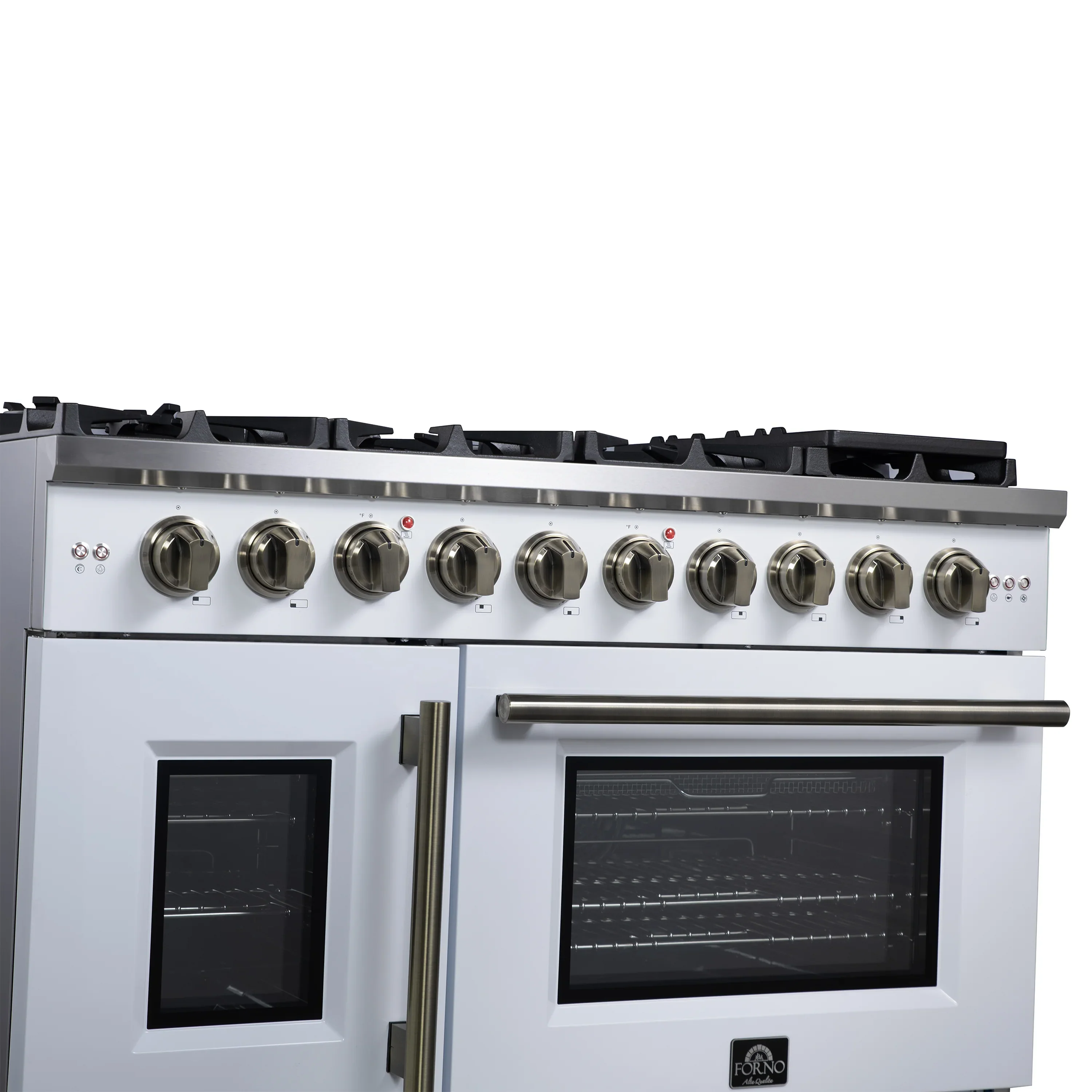 Forno Capriasca 48-Inch Freestanding French Door Gas Range with 8 Burners and 6.58 Cu.Ft. Convection Oven in White with Antique Brass Handle (FFSGS6460-48WHT) - Image 12