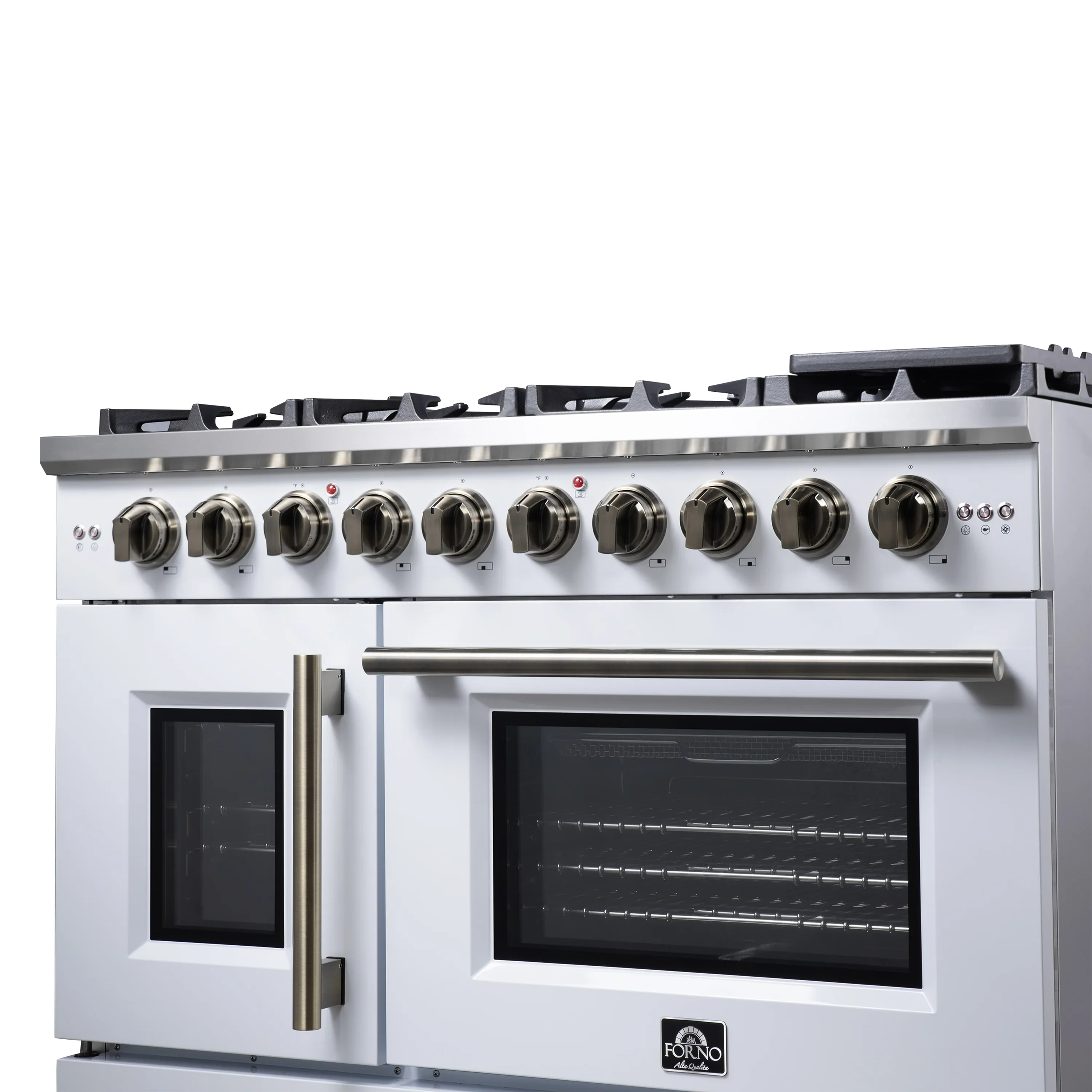 Forno Capriasca 48-Inch Freestanding French Door Gas Range with 8 Burners and 6.58 Cu.Ft. Convection Oven in White with Antique Brass Handle (FFSGS6460-48WHT) - Image 7