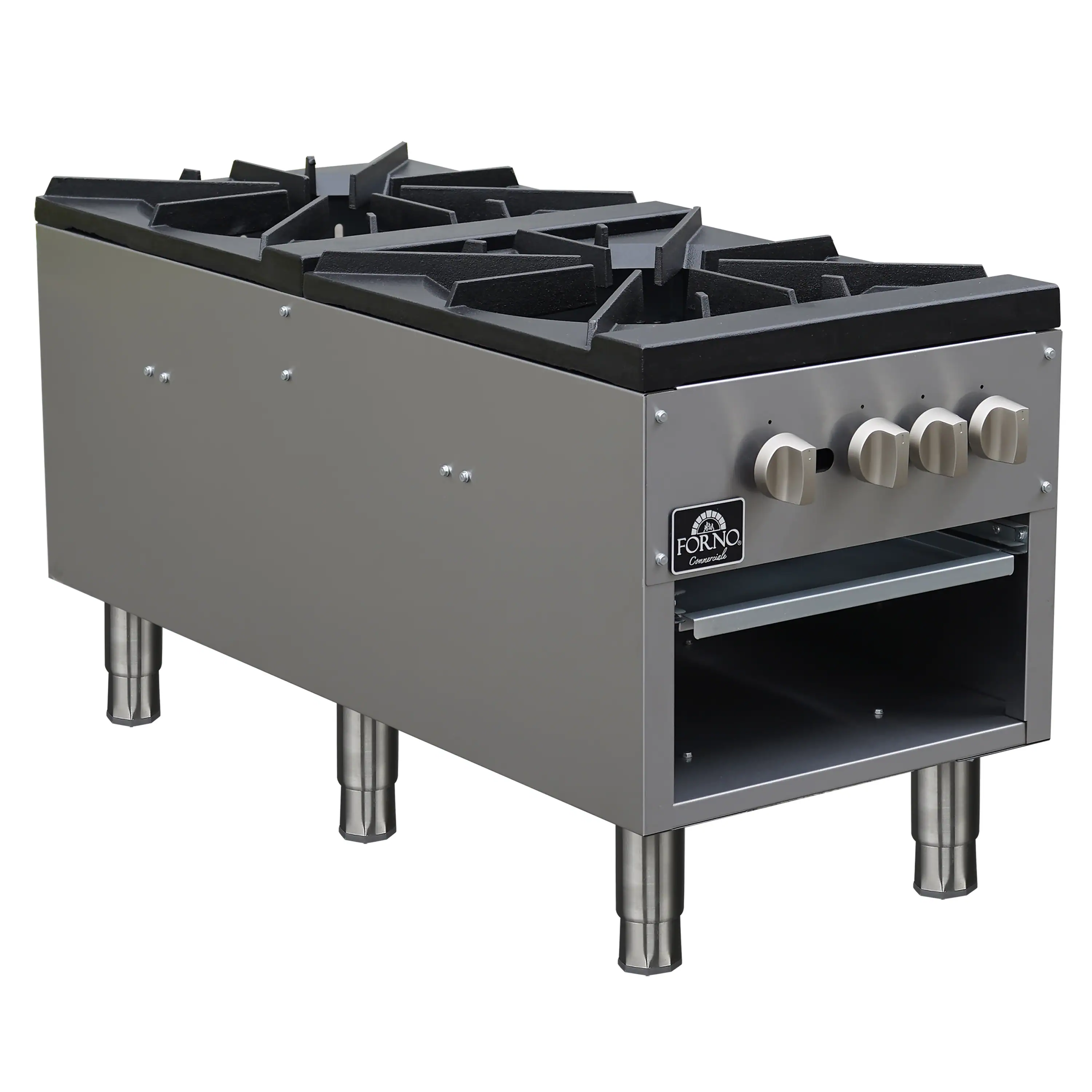 Forno Commerciale 18-Inch Gas Stock Pot Range with 2 Powerful 3-Ring Burners, 160,000 BTU in Durable Stainless Steel and Heavy-Duty Cast Iron Grates (FCMSP0094-18) - Image 4