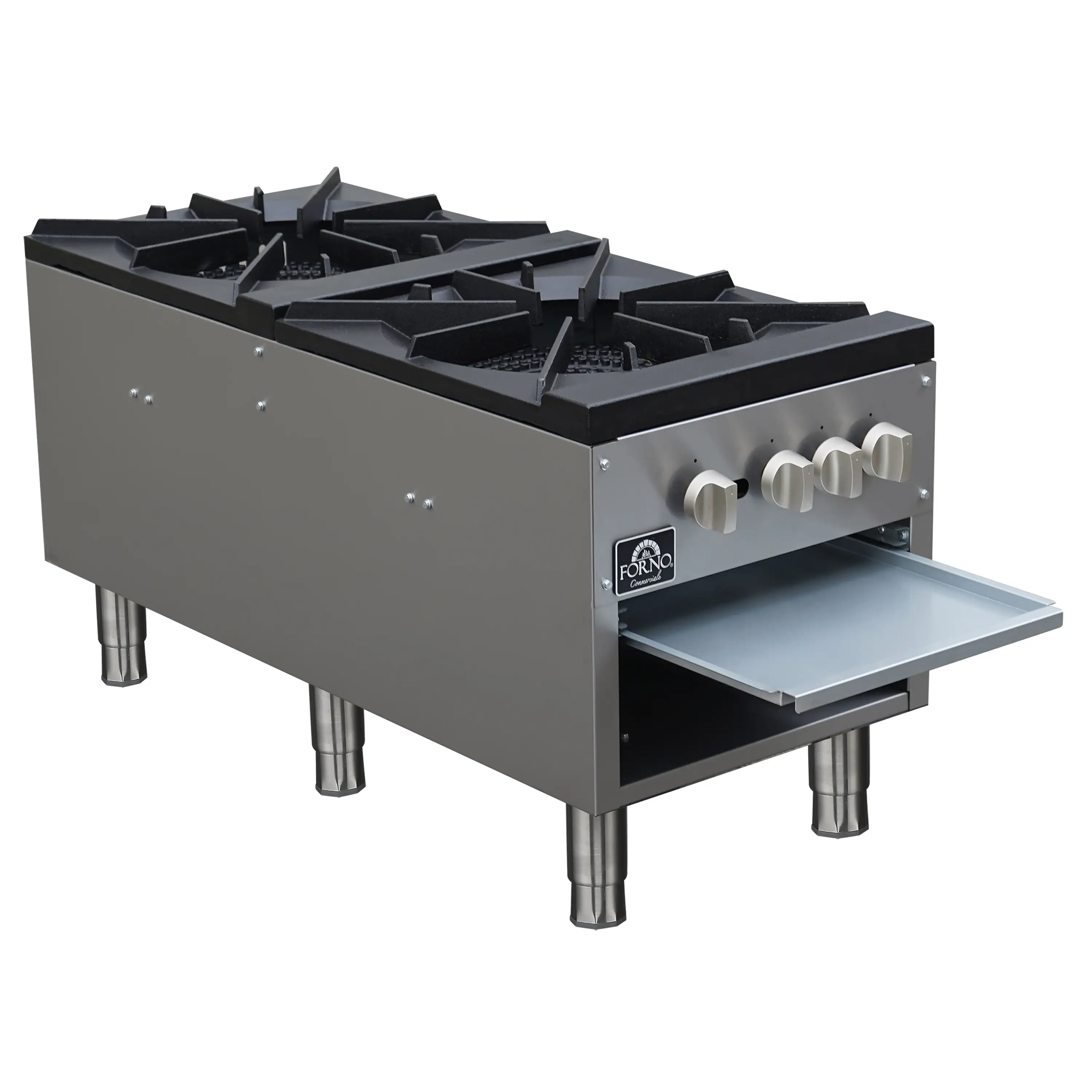 Forno Commerciale 18-Inch Gas Stock Pot Range with 2 Powerful 3-Ring Burners, 160,000 BTU in Durable Stainless Steel and Heavy-Duty Cast Iron Grates (FCMSP0094-18) - Image 5
