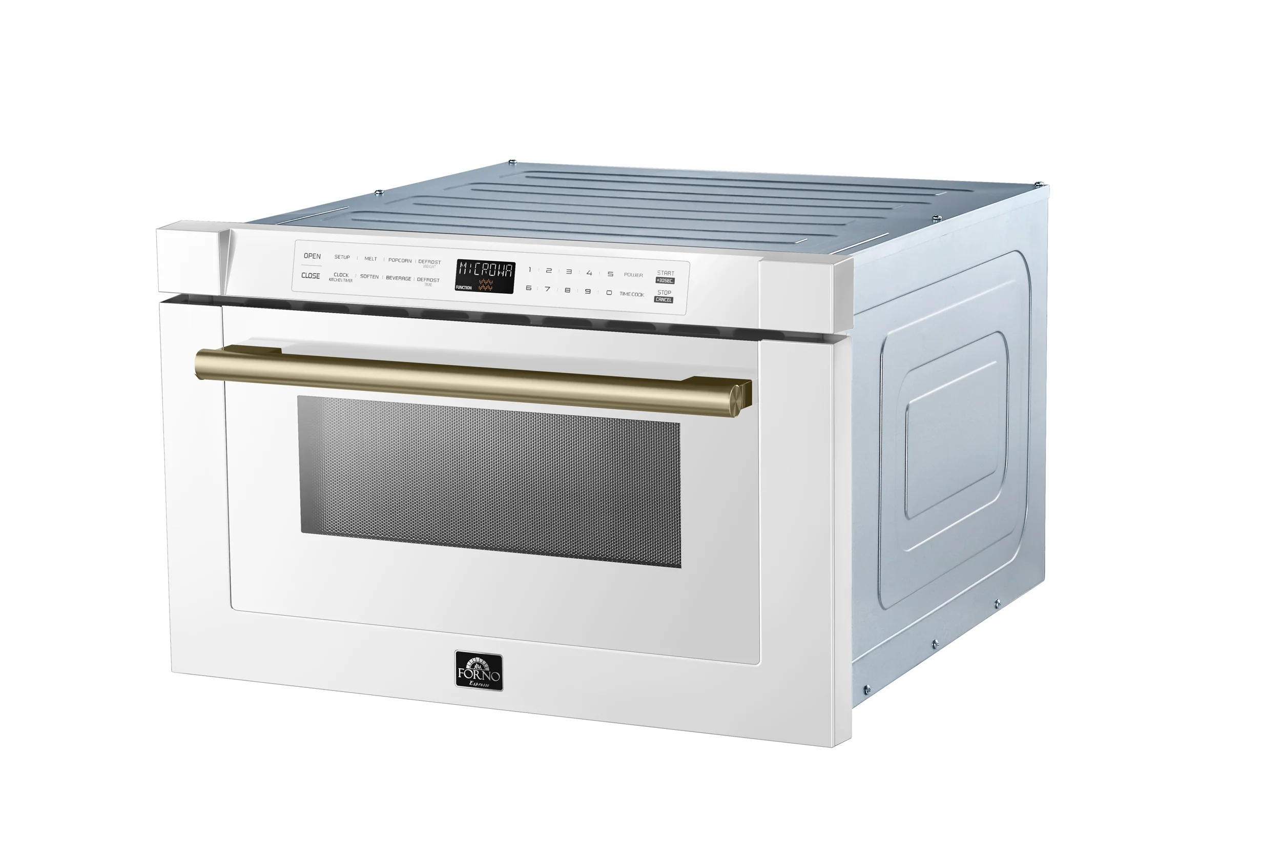Forno Espresso Capoliveri 24-Inch Microwave Drawer in White with Antique Brass Trim (FMWDR3000-24WHT) - Image 2