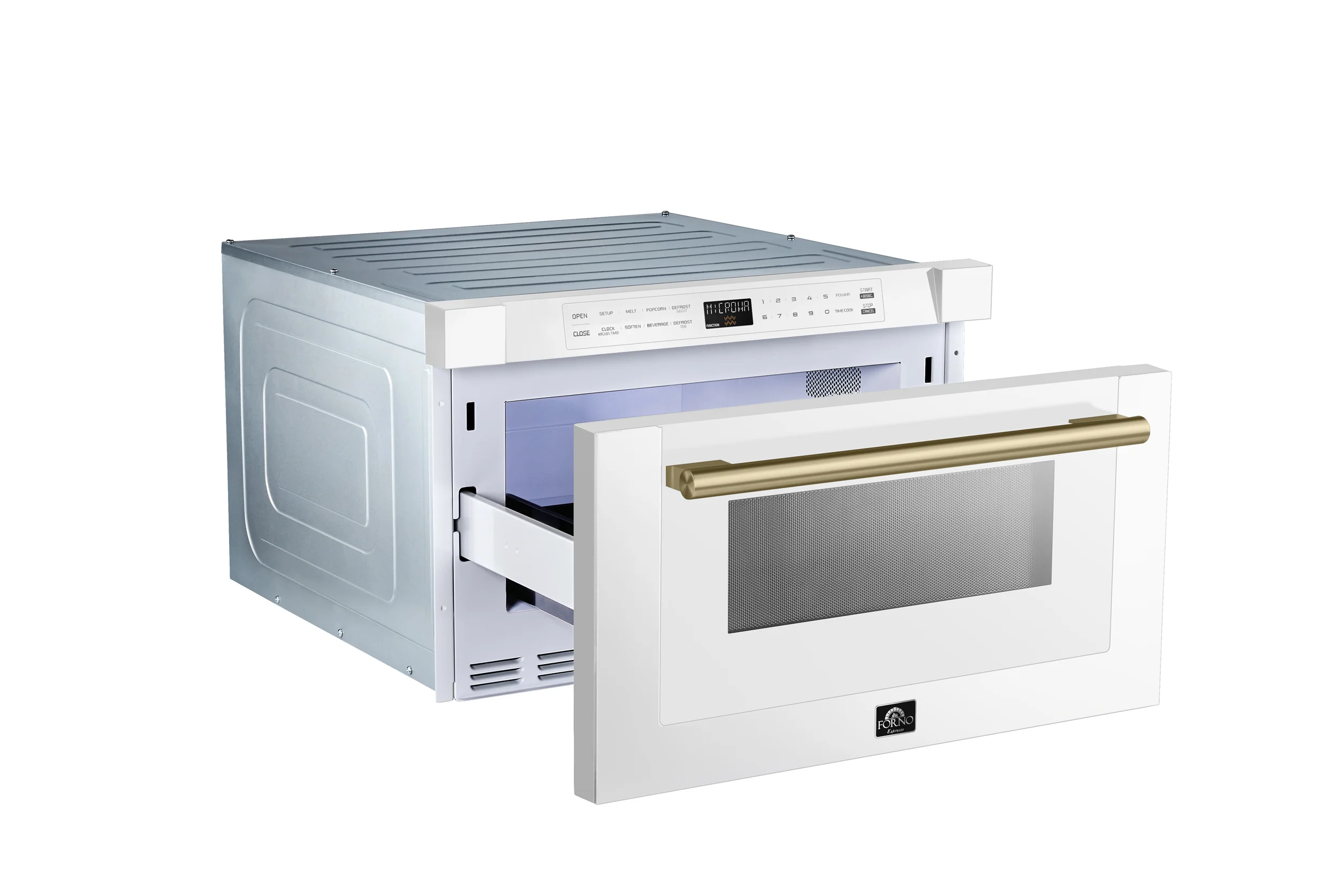 Forno Espresso Capoliveri 24-Inch Microwave Drawer in White with Antique Brass Trim (FMWDR3000-24WHT) - Image 3