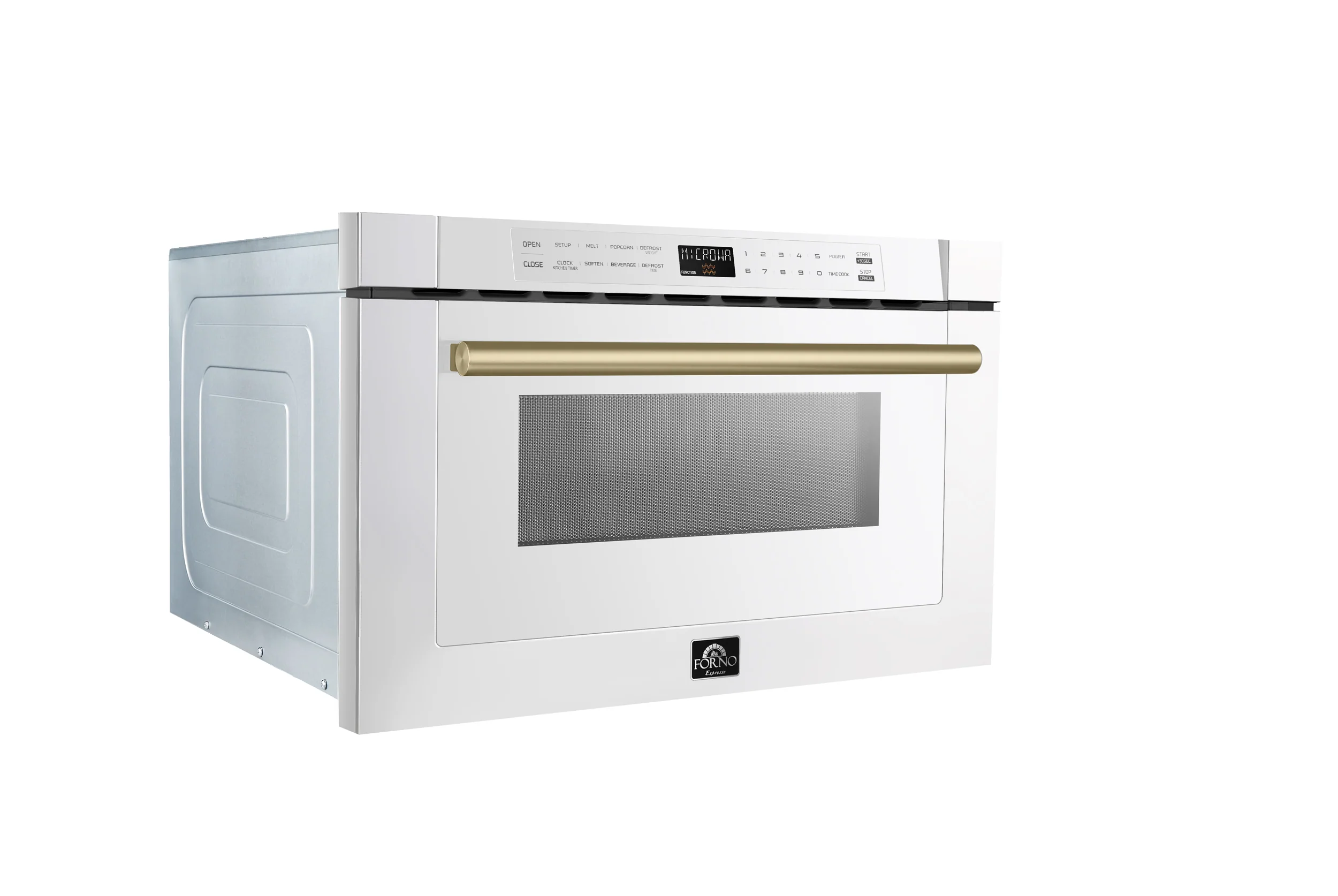 Forno Espresso Capoliveri 24-Inch Microwave Drawer in White with Antique Brass Trim (FMWDR3000-24WHT) - Image 4