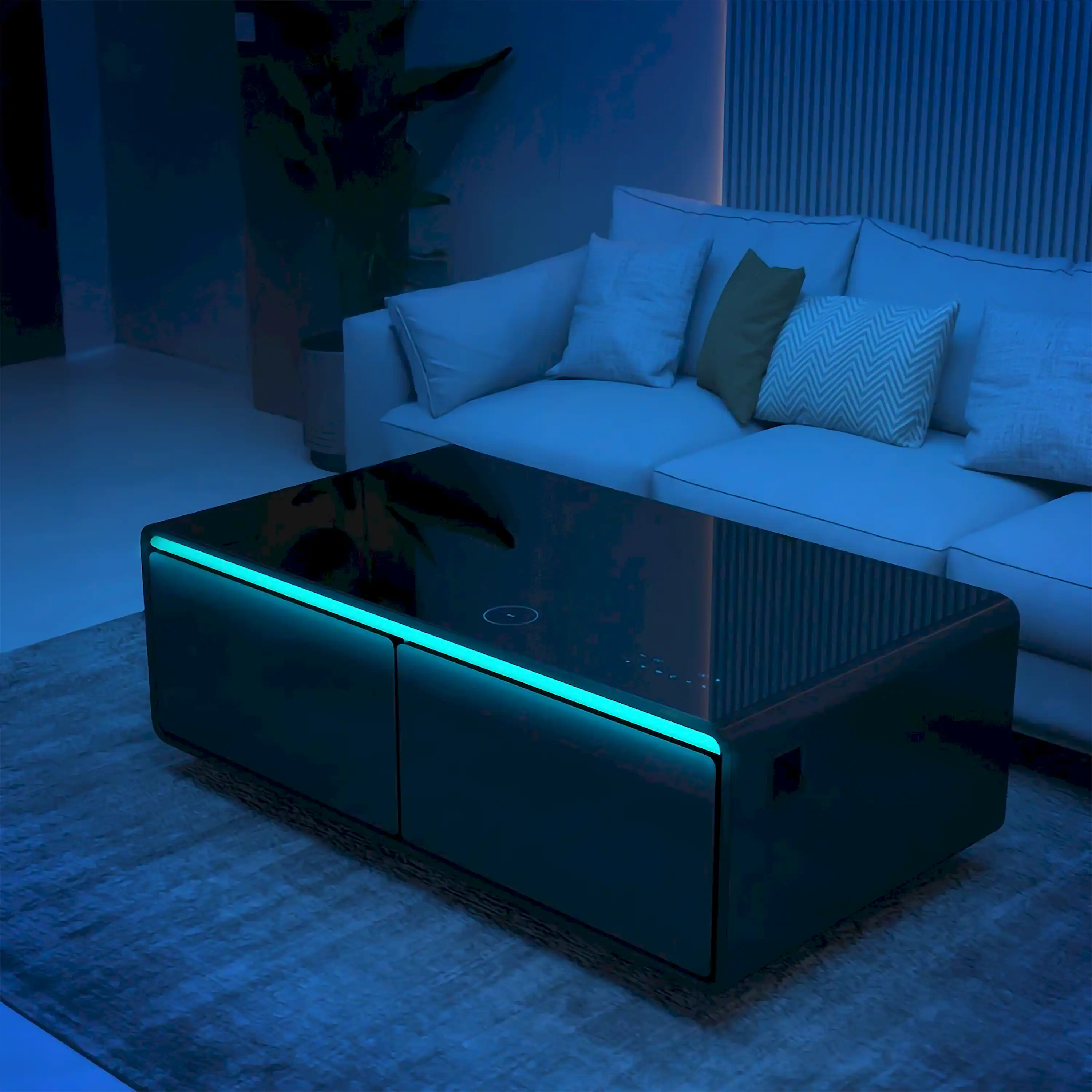 Forno Evoluto Tavolo 51-Inch Smart Coffee Table Refrigerators - Dual Drawers, Bluetooth 5.0 Audio, Wireless Charging & RGB Ambient Light in Black (FCTFR7006-51BLK) - Image 3
