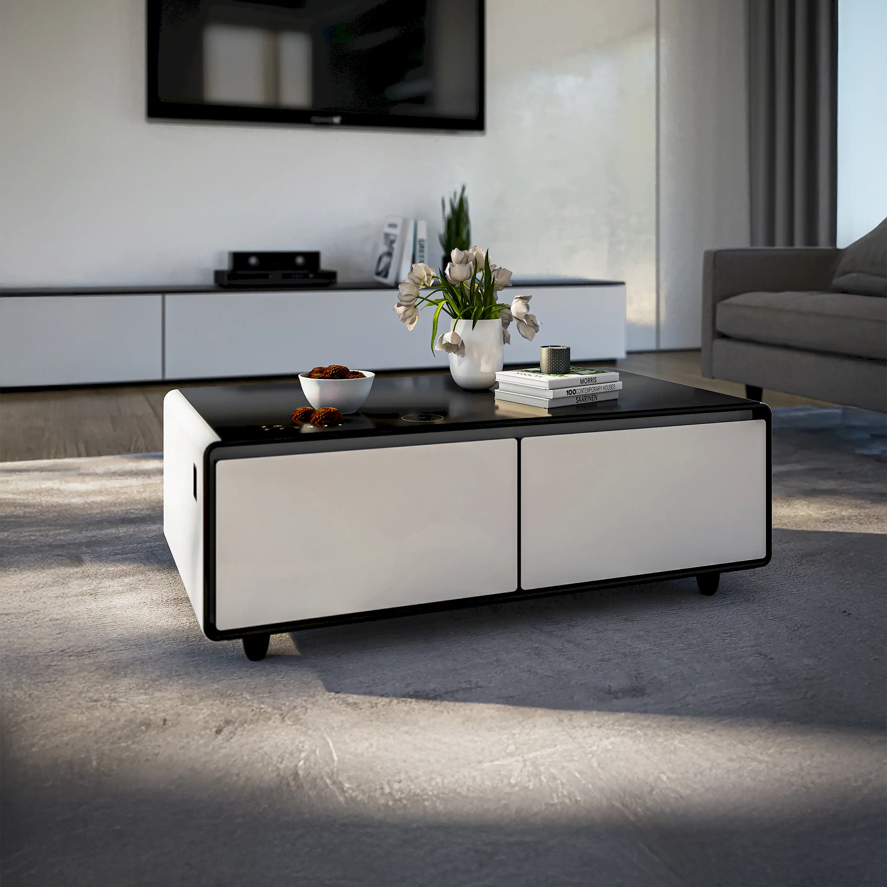 Forno Evoluto Tavolo 51-Inch Smart Coffee Table Refrigerators - Dual Drawers, Bluetooth 5.0 Audio, Wireless Charging & RGB Ambient Light in White (FCTFR7006-51WHT) - Image 3