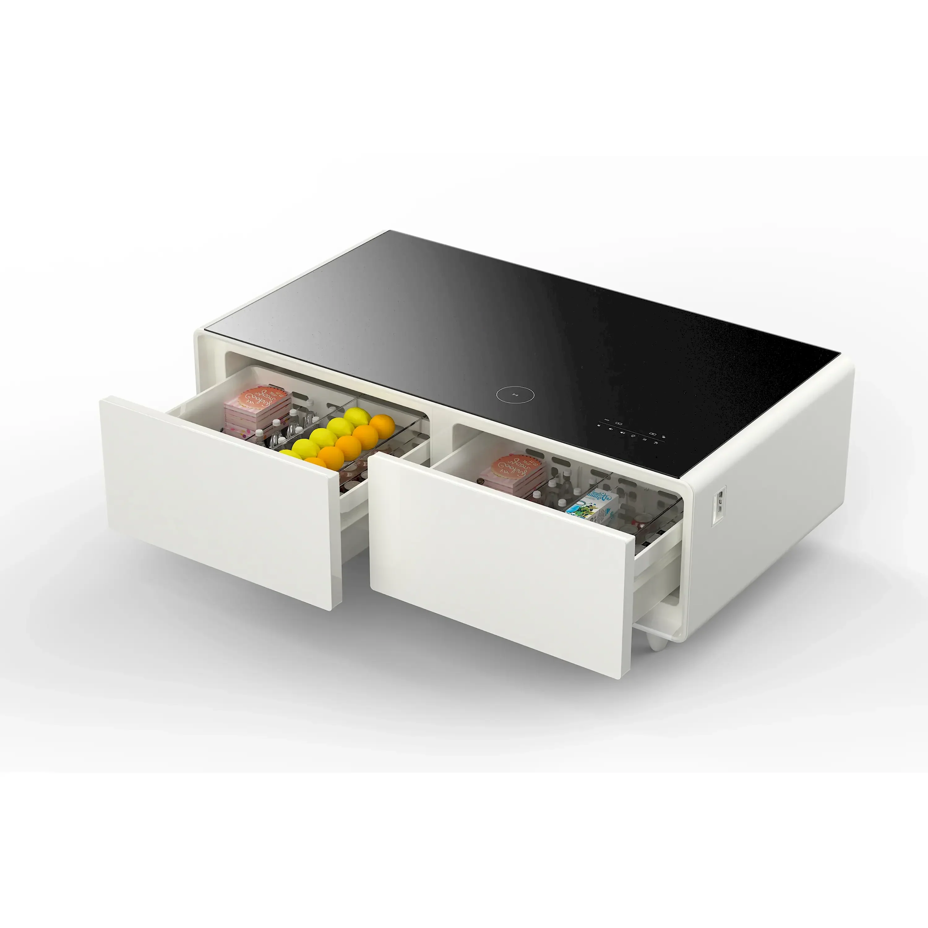 Forno Evoluto Tavolo 51-Inch Smart Coffee Table Refrigerators - Dual Drawers, Bluetooth 5.0 Audio, Wireless Charging & RGB Ambient Light in White (FCTFR7006-51WHT) - Image 4