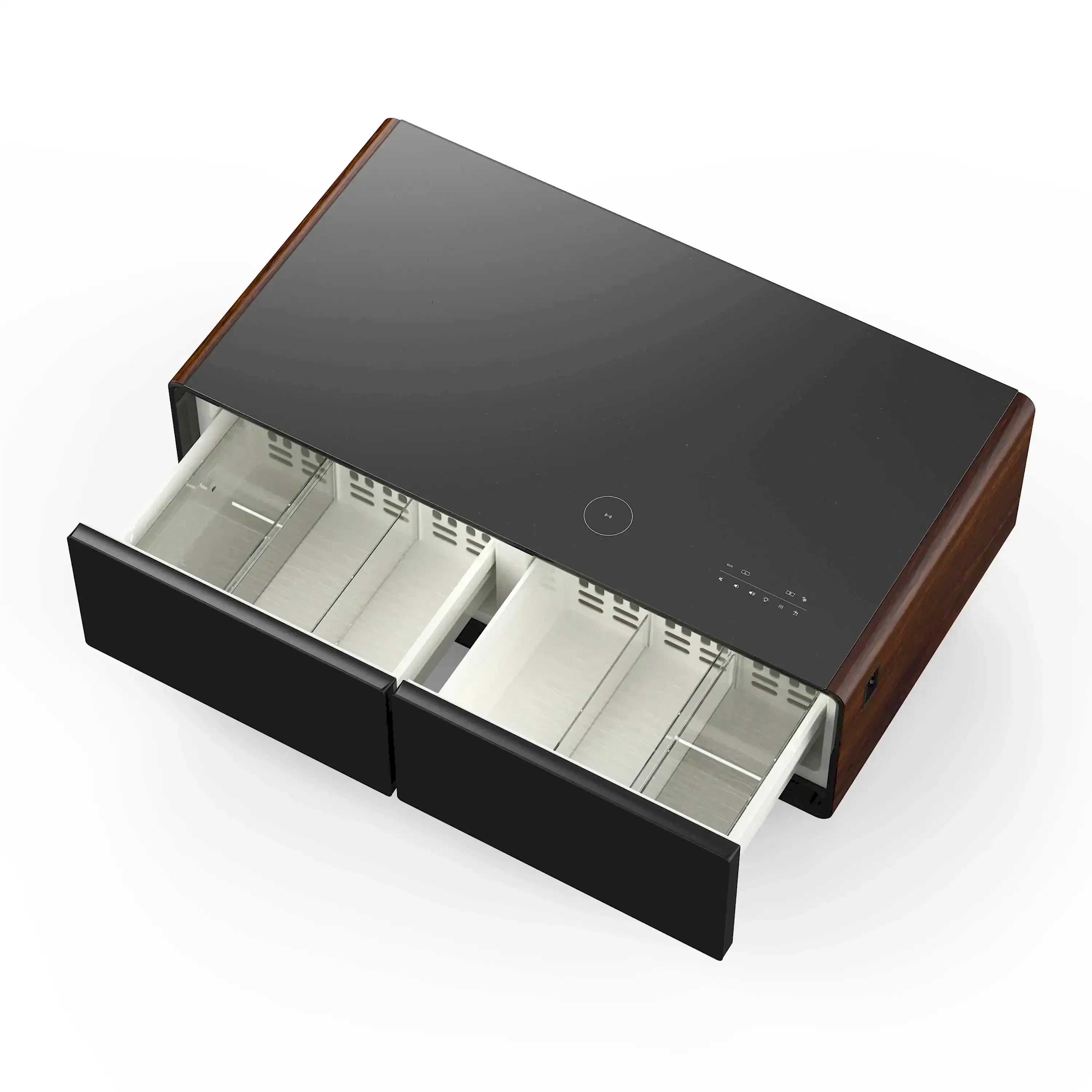 Forno Evoluto Tavolo 51-Inch Smart Coffee Table Refrigerators - Dual Cooling Zones, Wireless Charging Pad & Built-In Bluetooth Speakers, with Wood Accent Sides (FCTFR7006-51WD) - Image 8