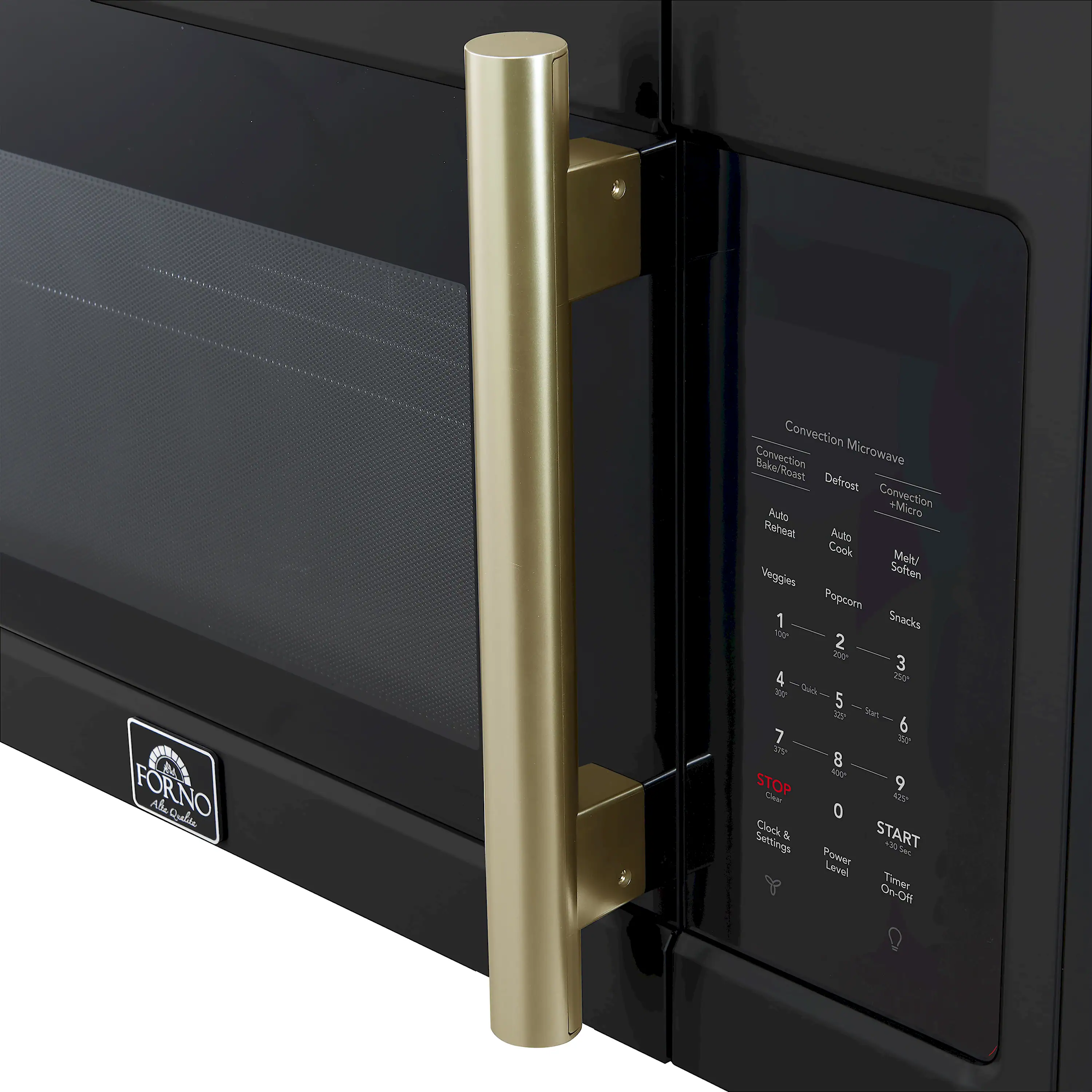 Forno Fornace 30-Inch Over-the-Range Convection Microwave in Black with Antique Brass Handle – 1.5 cu.ft, 300 CFM Vent, Touch Control, LED Light (FOTR3038-30BLK) - Image 7