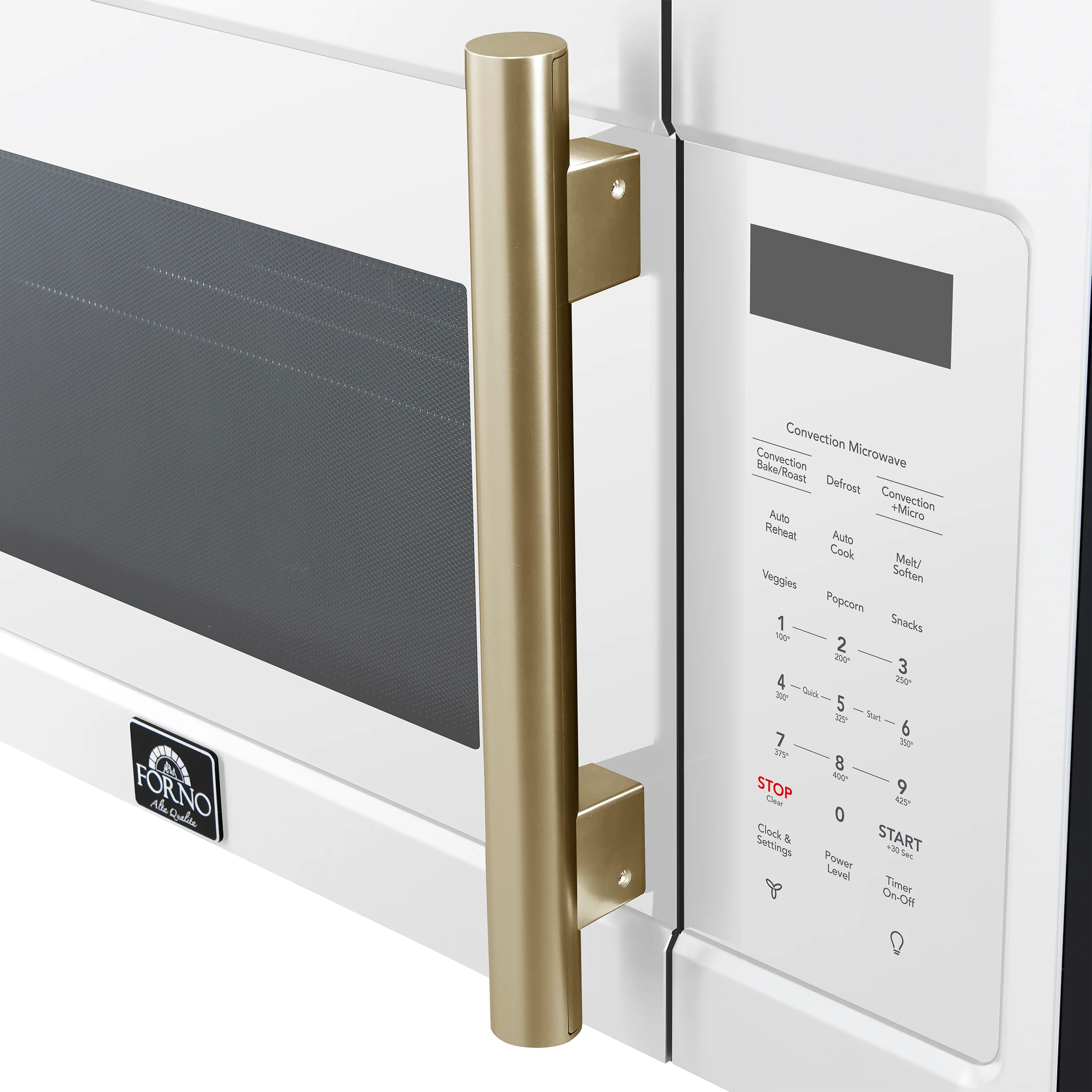 Forno Fornace 30-Inch Over-the-Range Convection Microwave in White with Antique Brass Handle – 1.5 cu.ft, 300 CFM Vent, Touch Control, LED Light (FOTR3038-30WHT) - Image 6