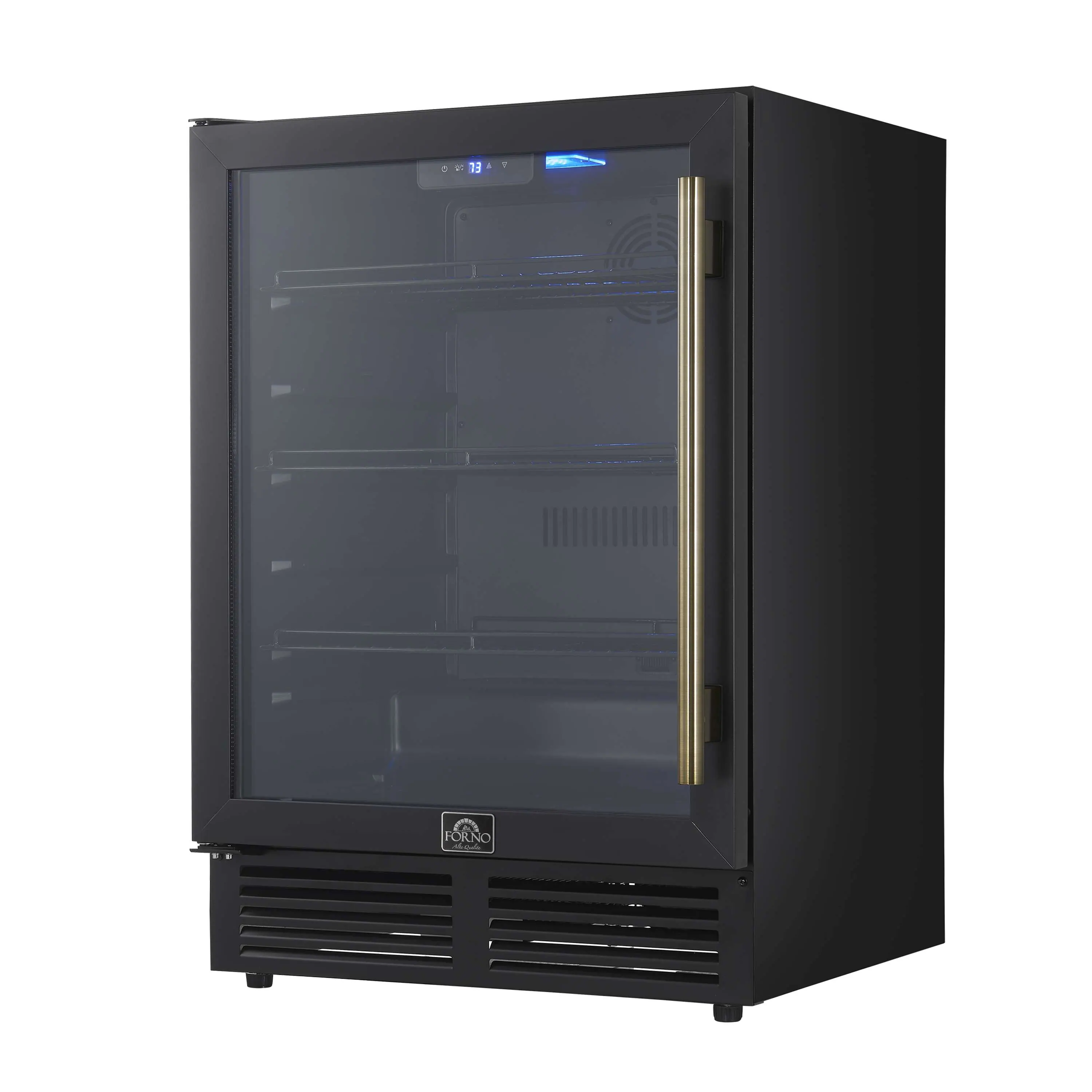 Forno Frescolino 24-Inch Beverage Cooler in Black with Antique Brass Handle, with LED Lighting, Triple Glass Door, 188 Can Capacity, Built-In or Freestanding (FWCDR6665-24BLK) - Image 3