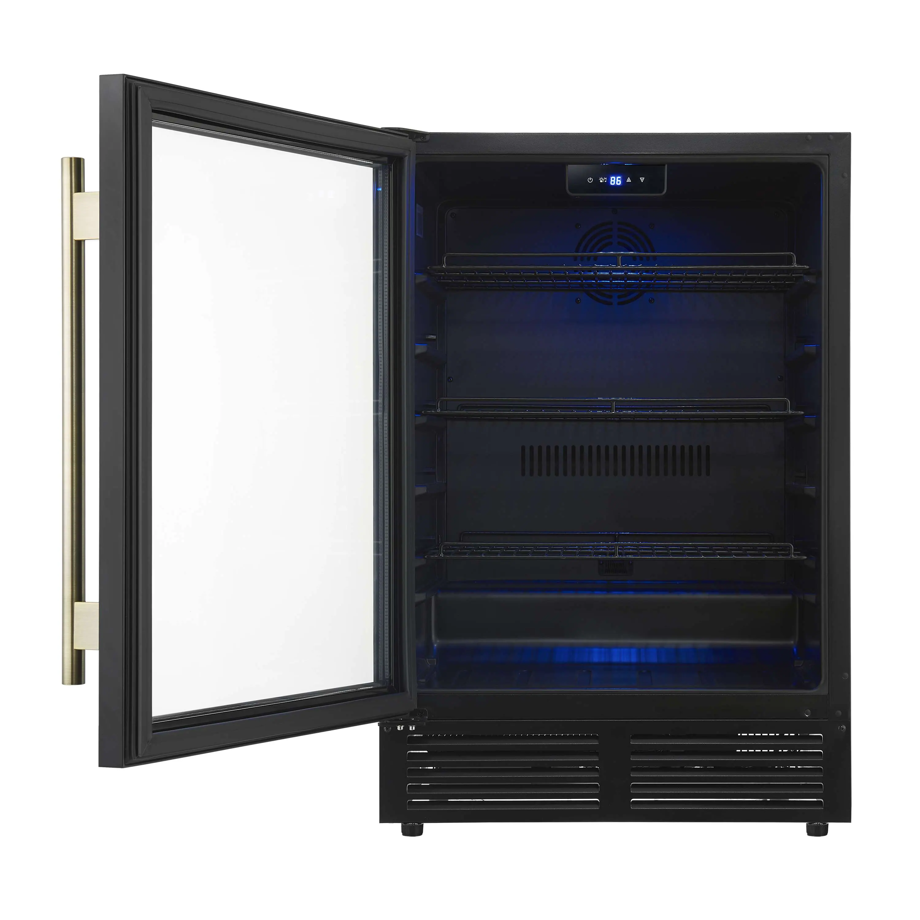 Forno Frescolino 24-Inch Beverage Cooler in Black with Antique Brass Handle, with LED Lighting, Triple Glass Door, 188 Can Capacity, Built-In or Freestanding (FWCDR6665-24BLK) - Image 4