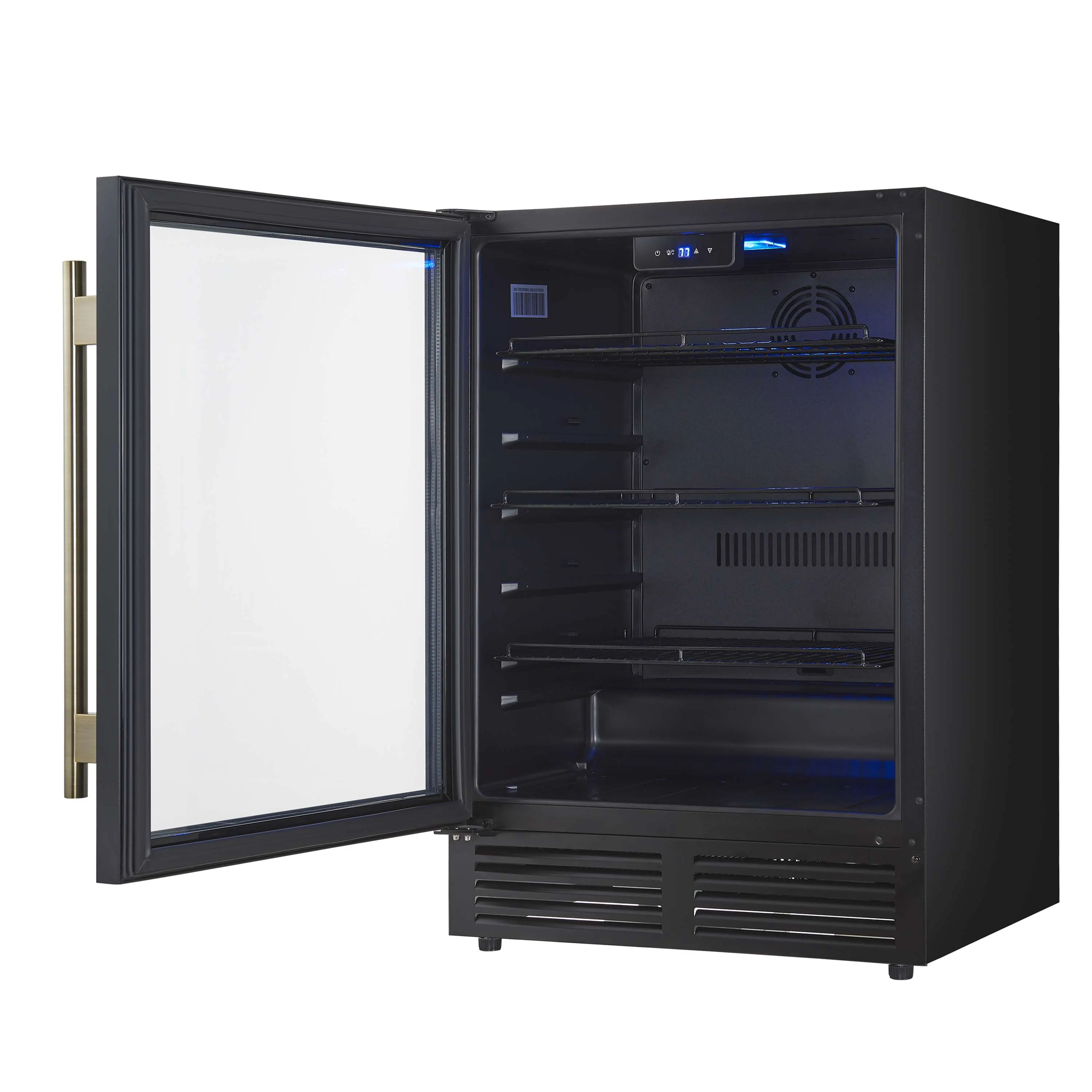 Forno Frescolino 24-Inch Beverage Cooler in Black with Antique Brass Handle, with LED Lighting, Triple Glass Door, 188 Can Capacity, Built-In or Freestanding (FWCDR6665-24BLK) - Image 5