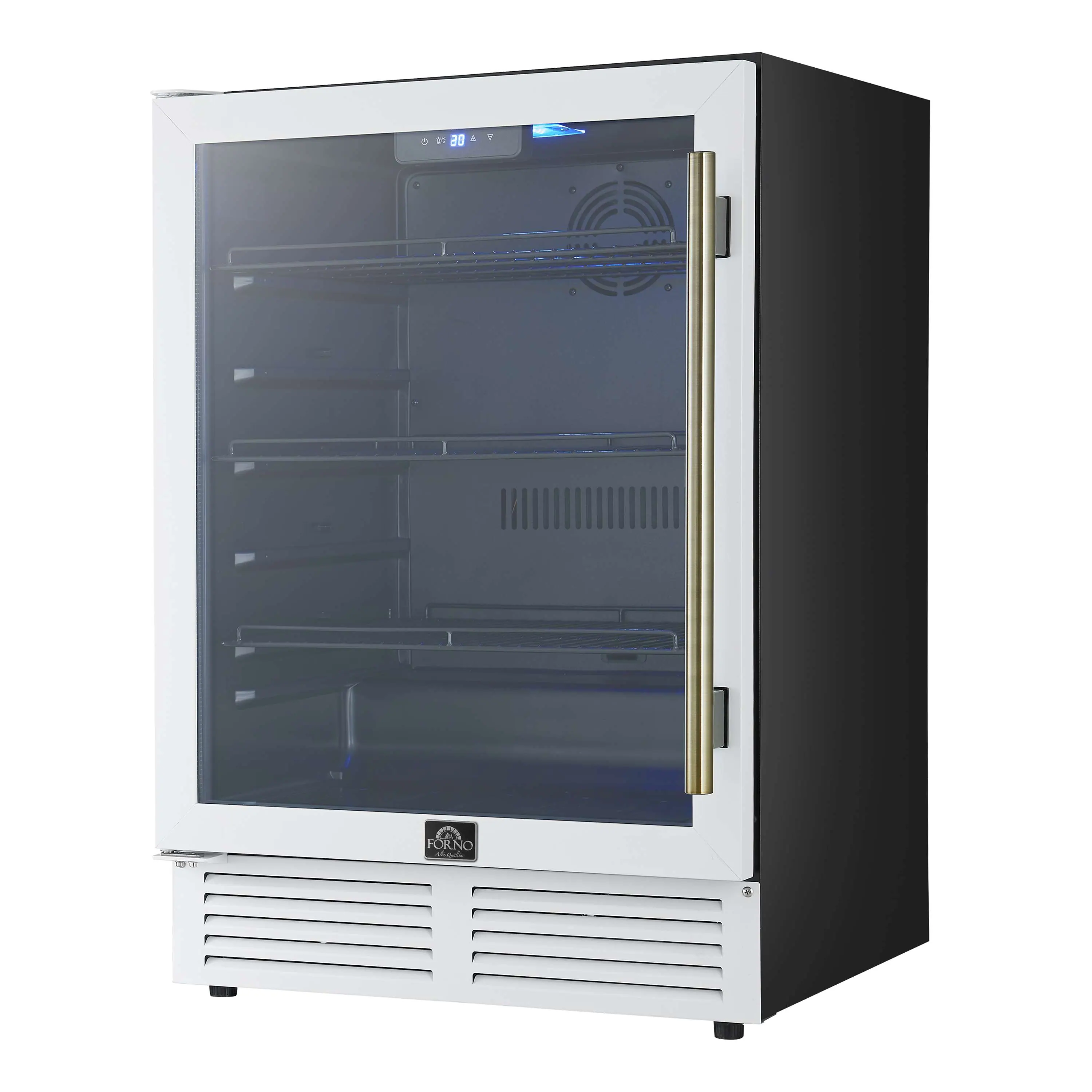 Forno Frescolino 24-Inch Beverage Cooler in White with Antique Brass Handle, with LED Lighting, Triple Glass Door, 188 Can Capacity, Built-In or Freestanding (FWCDR6665-24WHT) - Image 3