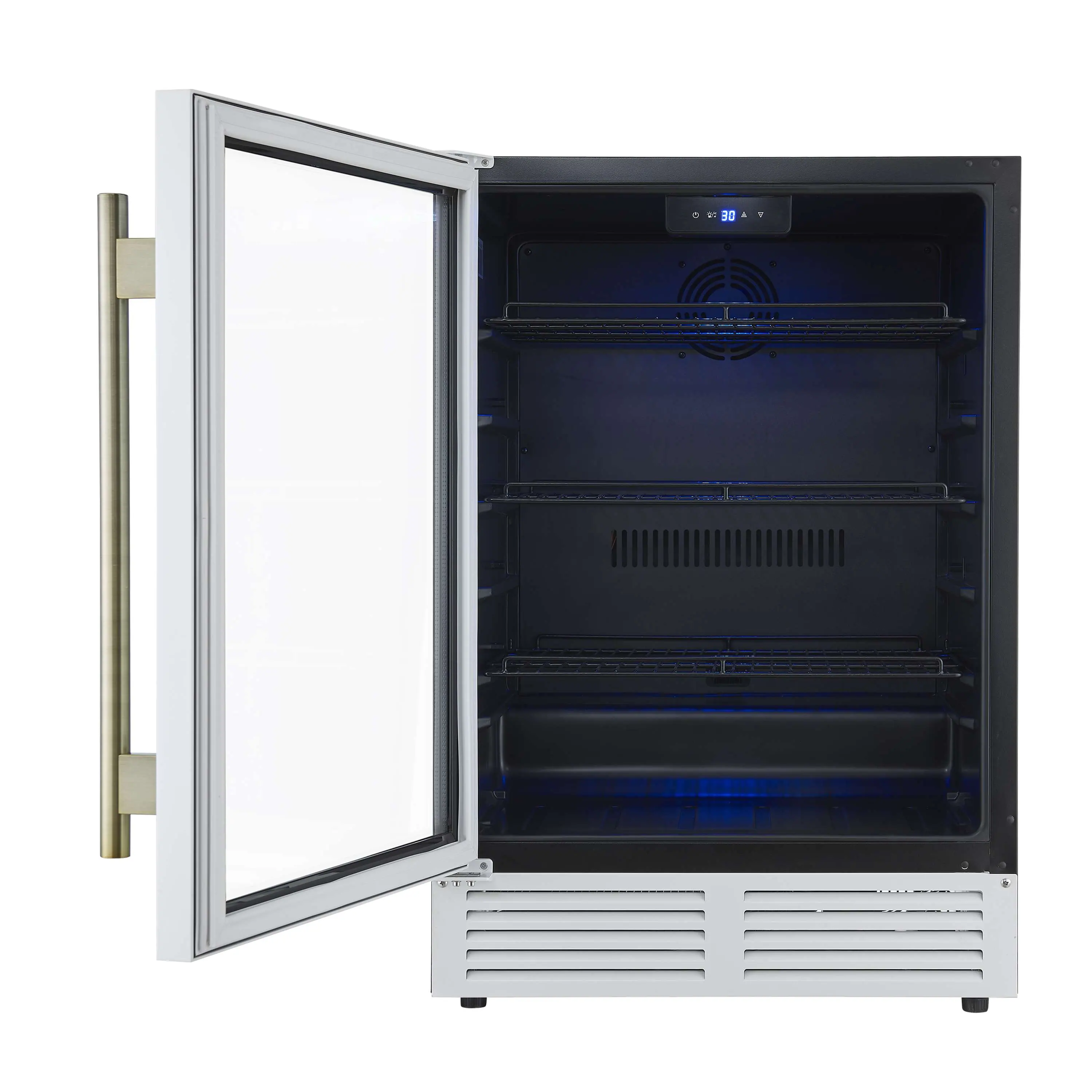 Forno Frescolino 24-Inch Beverage Cooler in White with Antique Brass Handle, with LED Lighting, Triple Glass Door, 188 Can Capacity, Built-In or Freestanding (FWCDR6665-24WHT) - Image 4