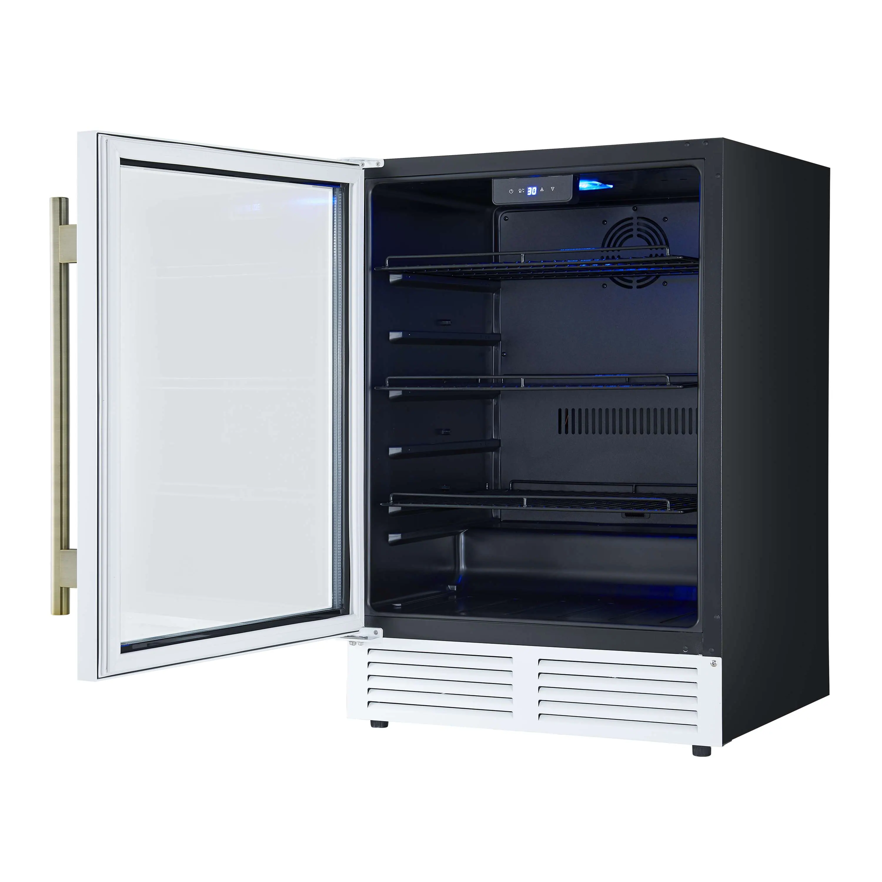 Forno Frescolino 24-Inch Beverage Cooler in White with Antique Brass Handle, with LED Lighting, Triple Glass Door, 188 Can Capacity, Built-In or Freestanding (FWCDR6665-24WHT) - Image 5