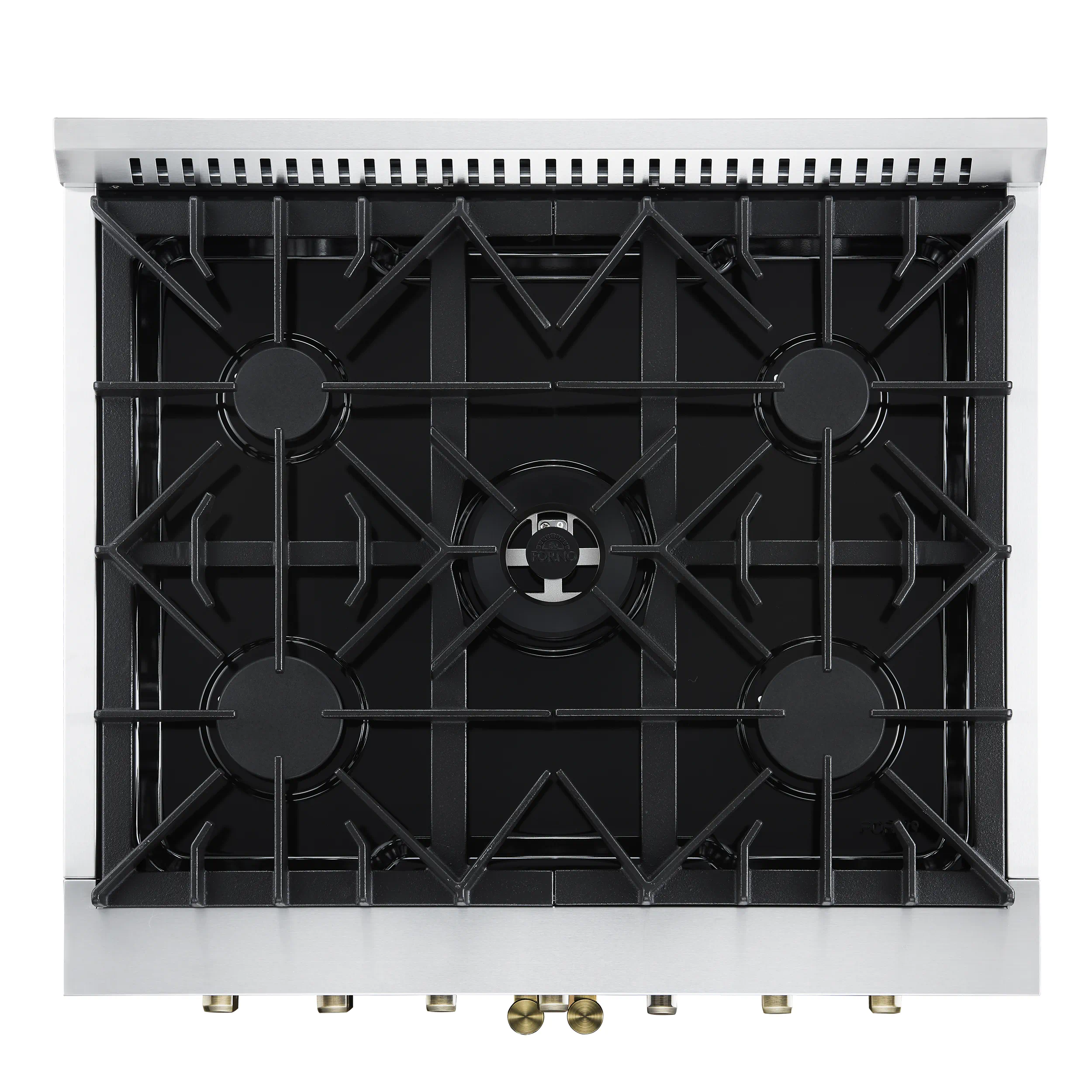 Forno Galiano 30-Inch French Door Dual Fuel Range with 5 Gas Burners and 4.32 Cu.Ft. Electric Convection Oven in Black with Antique Brass Trim (FFSGS6356-30BLK) - Image 4