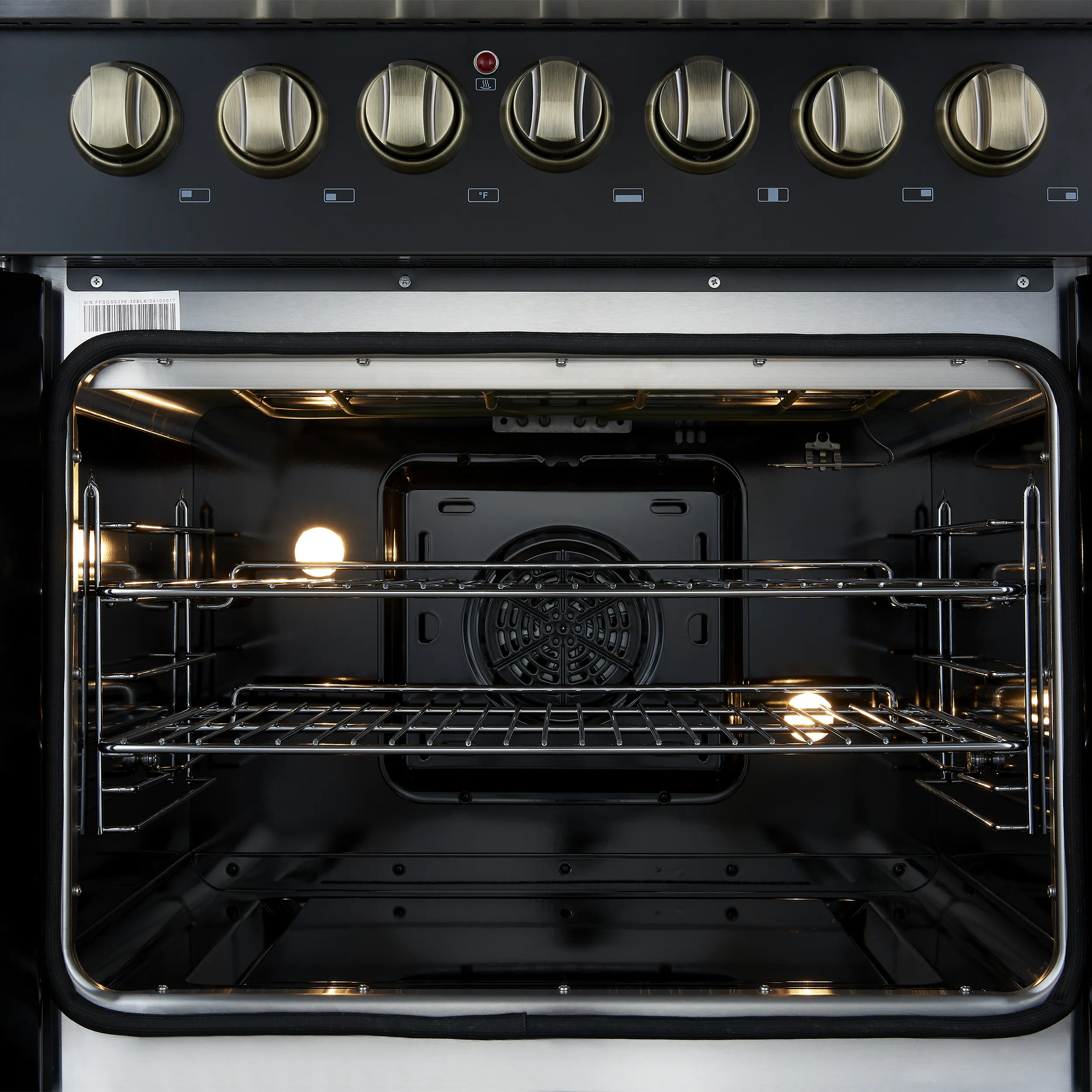 Forno Galiano 30-Inch French Door Dual Fuel Range with 5 Gas Burners and 4.32 Cu.Ft. Electric Convection Oven in Black with Antique Brass Trim (FFSGS6356-30BLK) - Image 8