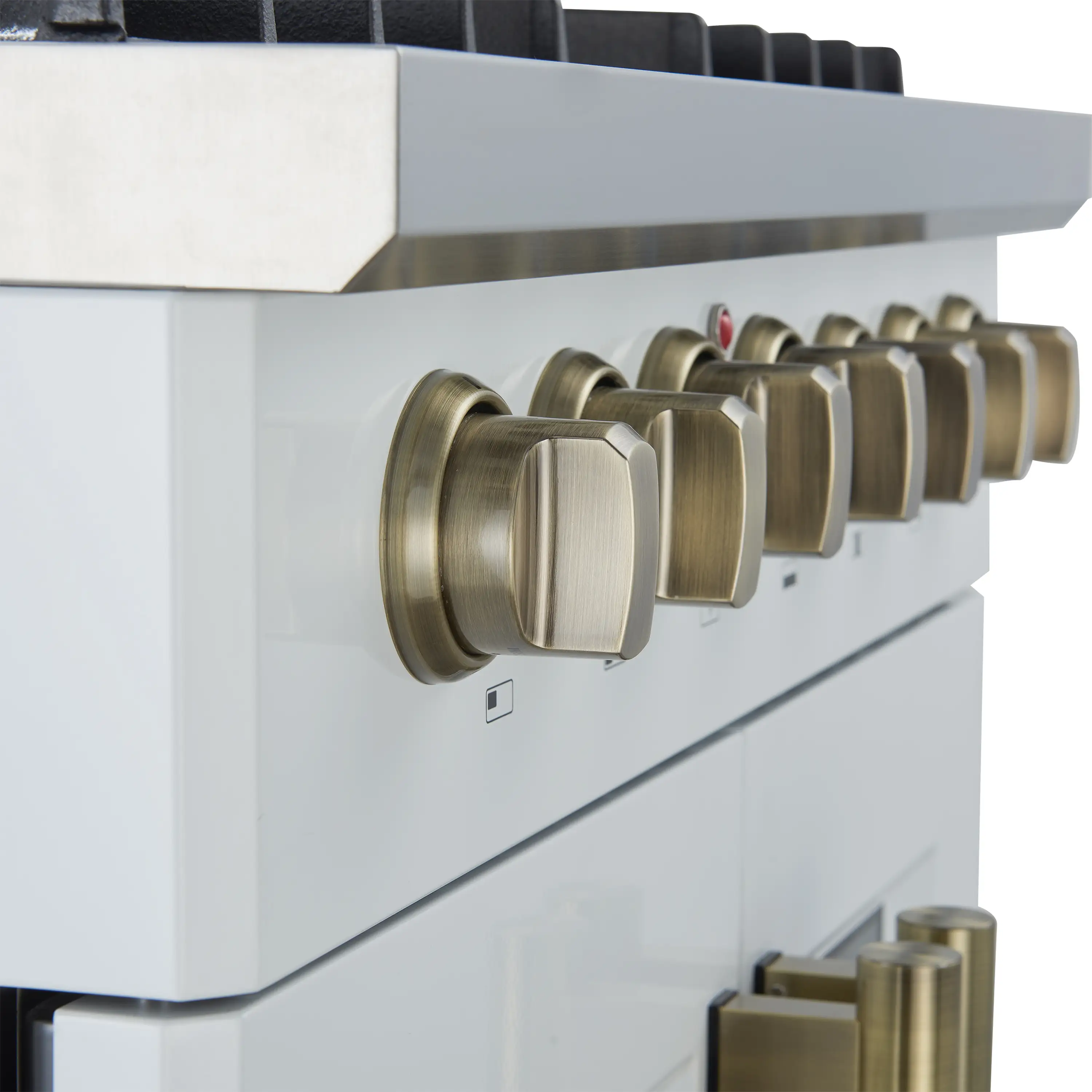 Forno Galiano 30-Inch French Door Dual Fuel Range with 5 Gas Burners and 4.32 Cu.Ft. Electric Convection Oven in White with Antique Brass Trim (FFSGS6356-30WHT) - Image 6