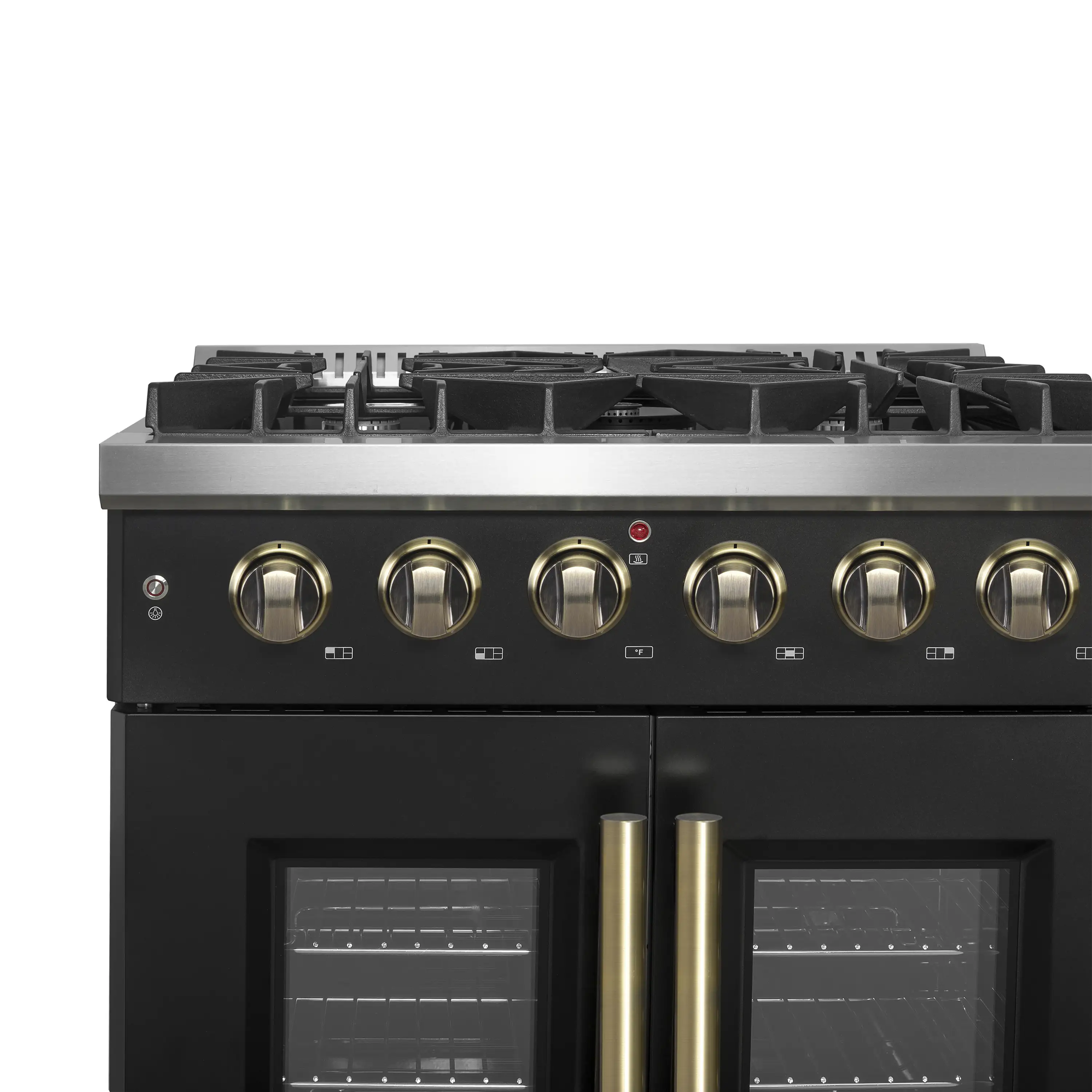 Forno Galiano 30-Inch French Door Gas Range with 5 Burners and 4.32 Cu.Ft. Convection Oven in Black with Antique Brass Trim (FFSGS6444-30BLK) - Image 10