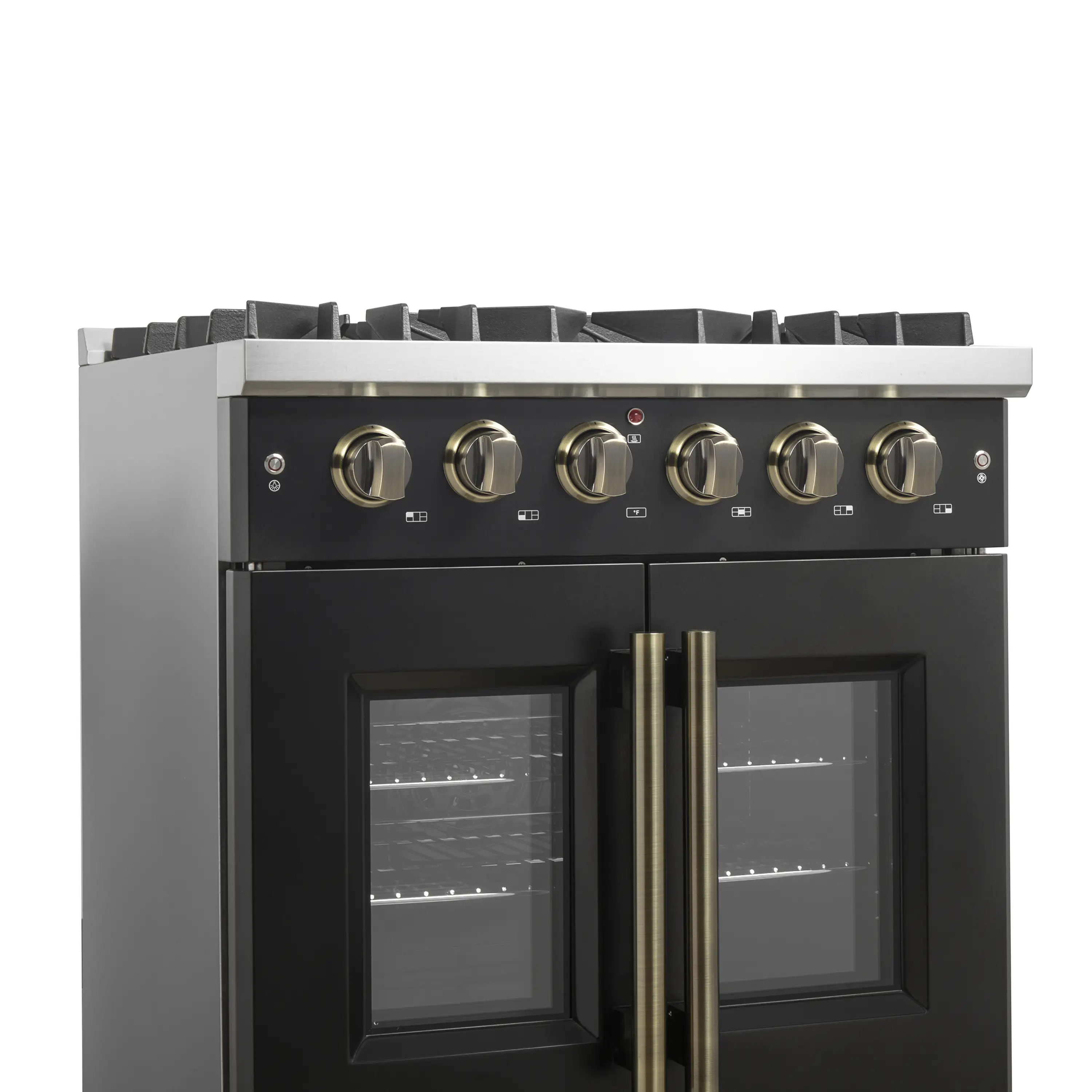 Forno Galiano 30-Inch French Door Gas Range with 5 Burners and 4.32 Cu.Ft. Convection Oven in Black with Antique Brass Trim (FFSGS6444-30BLK) - Image 5