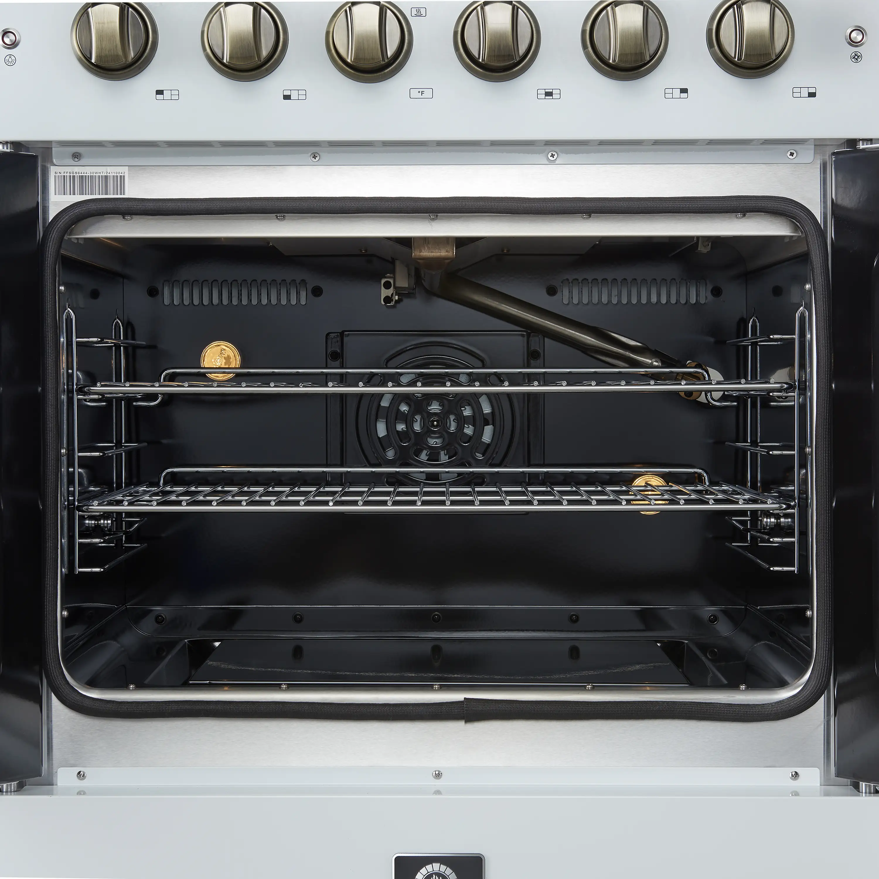 Forno Galiano 30-Inch French Door Gas Range with 5 Burners and 4.32 Cu.Ft. Convection Oven in White with Antique Brass Trim (FFSGS6444-30WHT) - Image 6