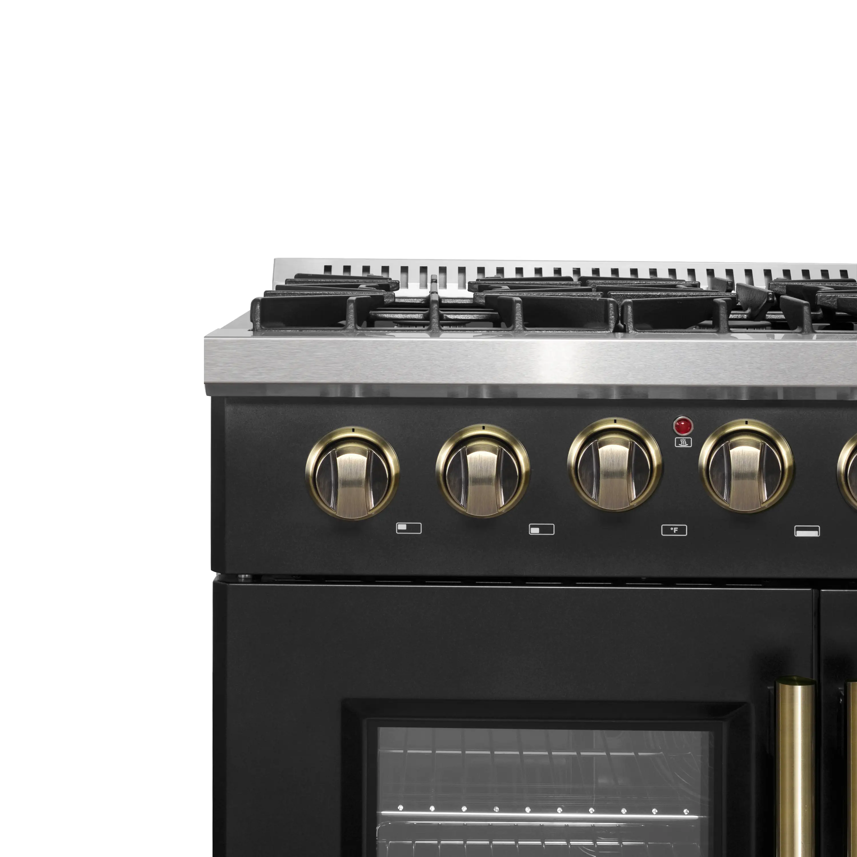 Forno Galiano 36-Inch French Door Dual Fuel Range with 6 Gas Burners and 5.36 Cu.Ft. Electric Convection Oven in Black with Antique Brass Trim (FFSGS6356-36BLK) - Image 11