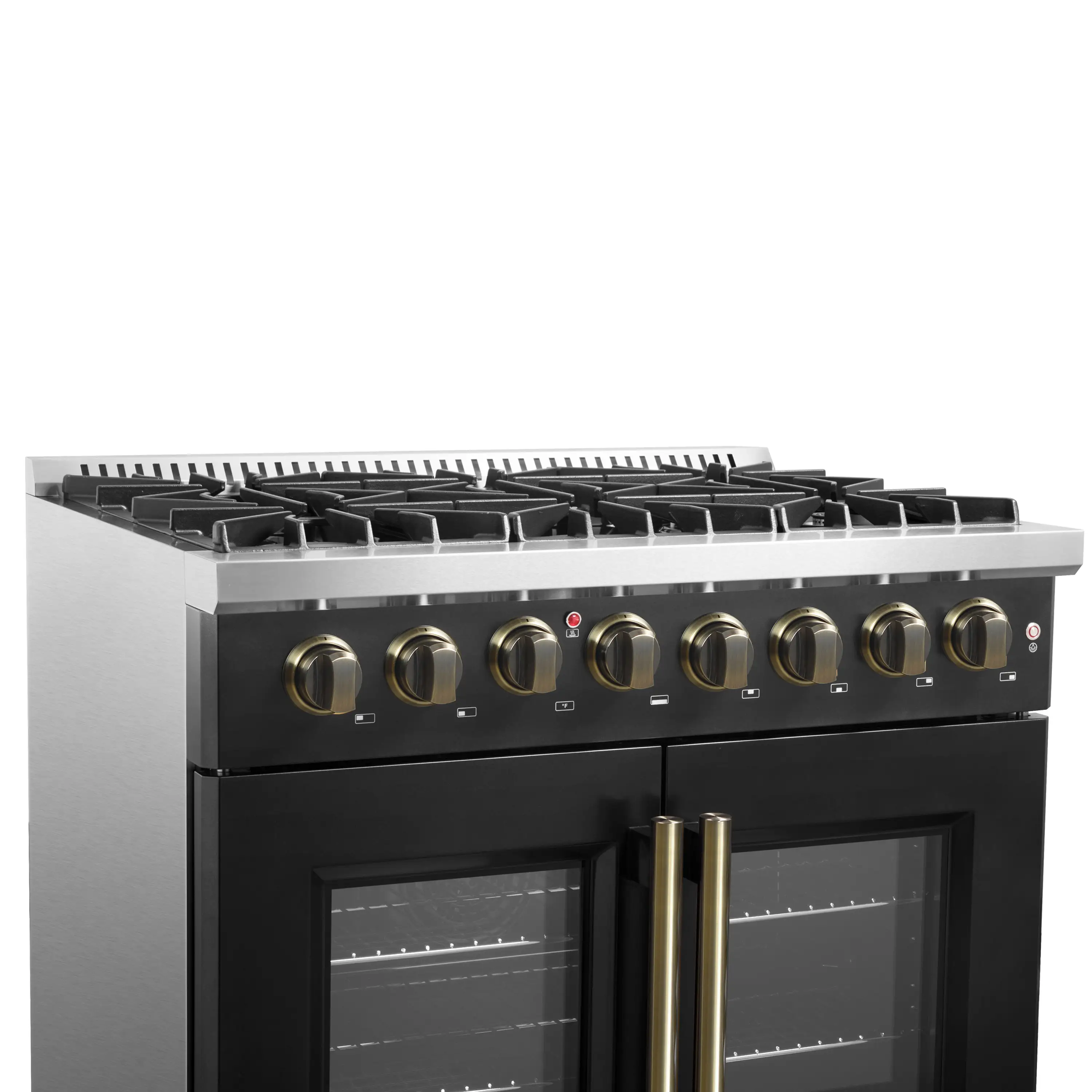 Forno Galiano 36-Inch French Door Dual Fuel Range with 6 Gas Burners and 5.36 Cu.Ft. Electric Convection Oven in Black with Antique Brass Trim (FFSGS6356-36BLK) - Image 13