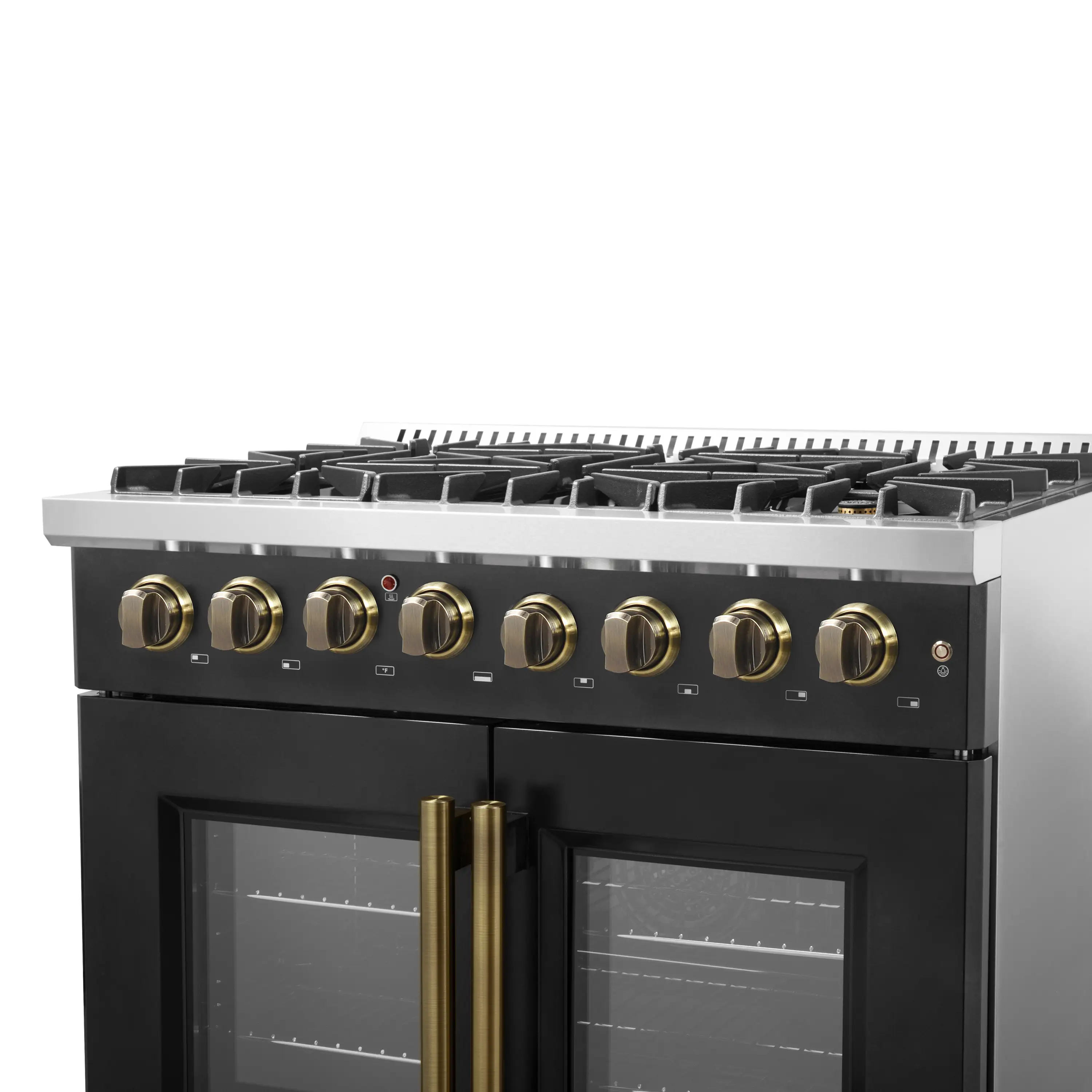 Forno Galiano 36-Inch French Door Dual Fuel Range with 6 Gas Burners and 5.36 Cu.Ft. Electric Convection Oven in Black with Antique Brass Trim (FFSGS6356-36BLK) - Image 5