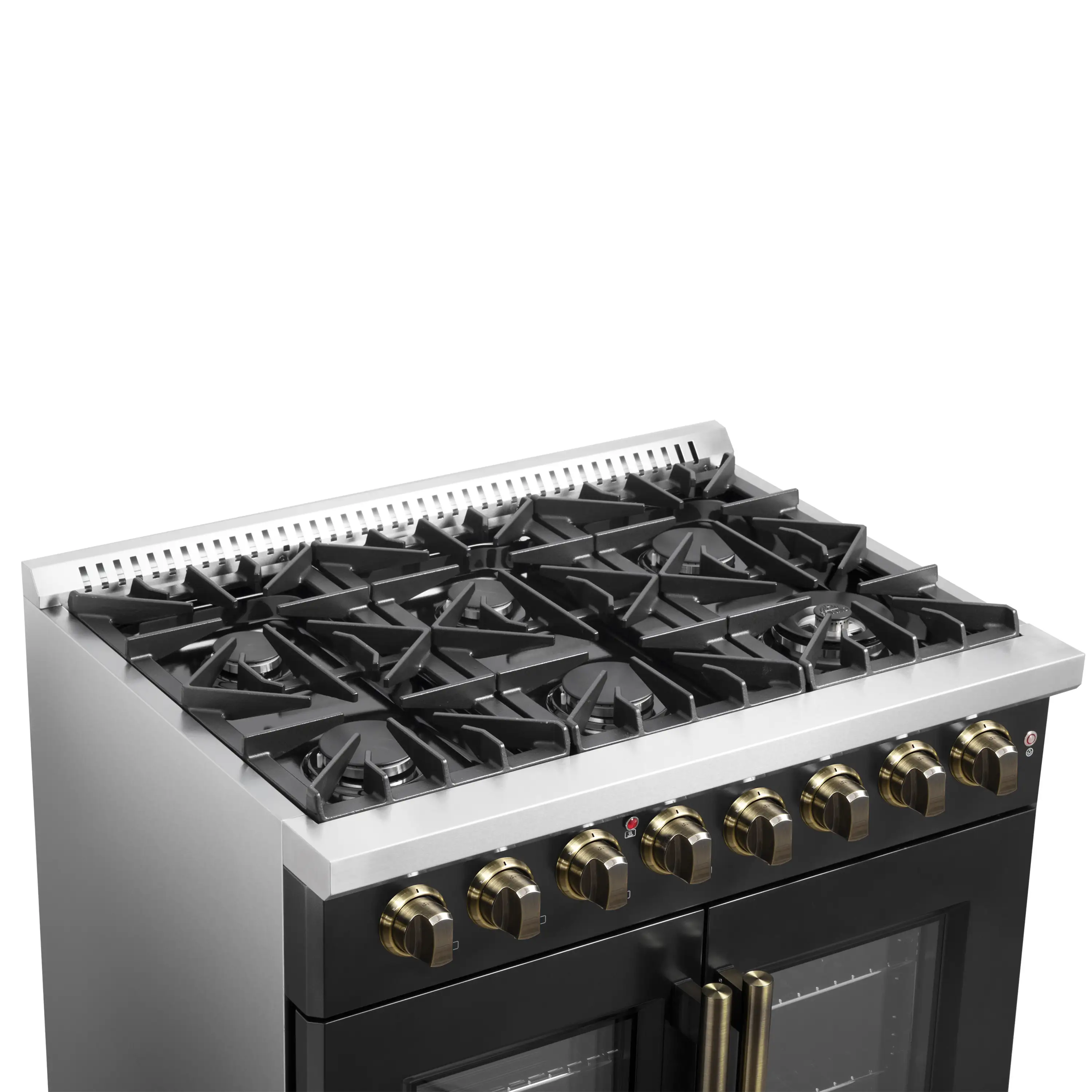Forno Galiano 36-Inch French Door Dual Fuel Range with 6 Gas Burners and 5.36 Cu.Ft. Electric Convection Oven in Black with Antique Brass Trim (FFSGS6356-36BLK) - Image 9